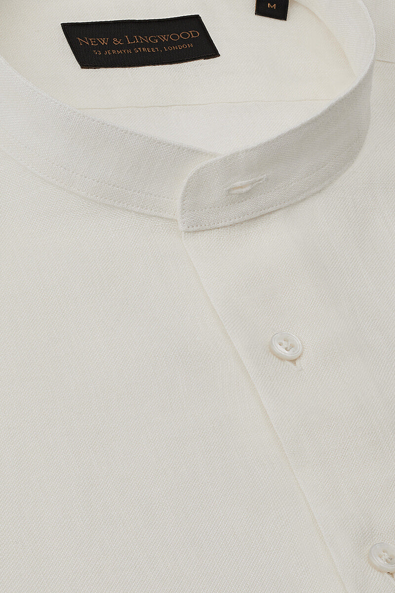Ivory Neckband Collar Standard Fit Linen Shirt