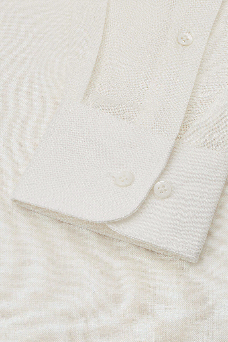 Ivory Neckband Collar Standard Fit Linen Shirt