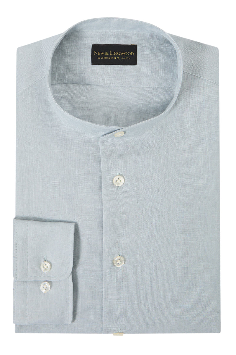 Light Blue Neckband Collar Standard Fit Linen Shirt