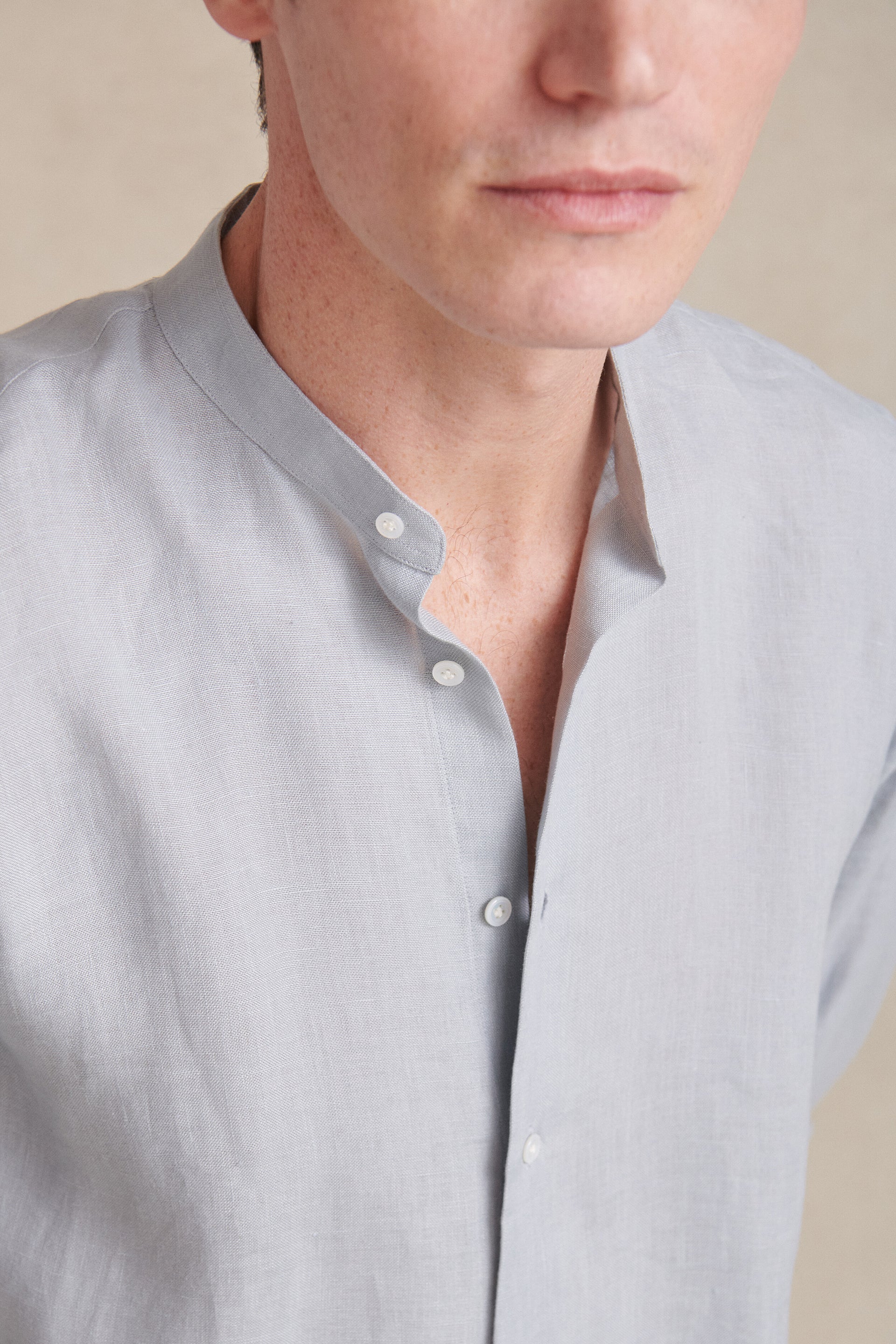 Light Blue Neckband Collar Standard Fit Linen Shirt