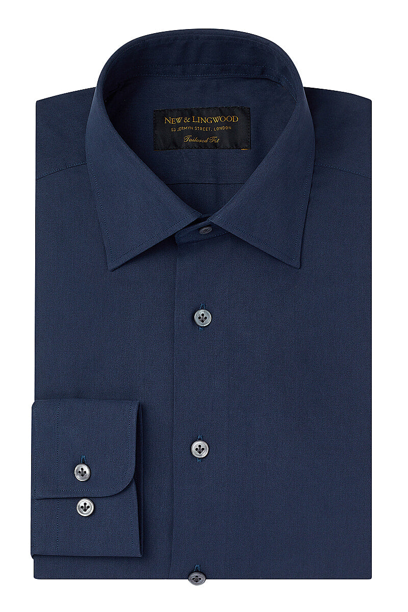 Navy Cutaway Collar Tailored Fit Sandwash Silk Shirt