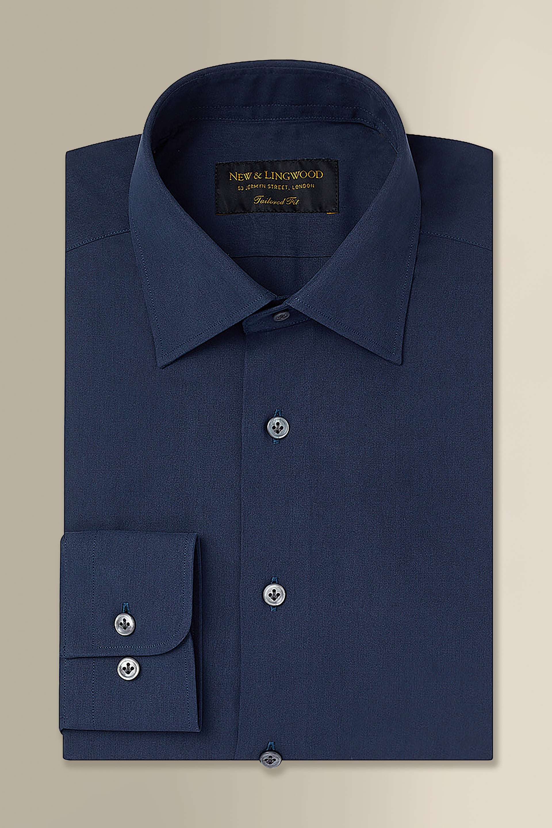 Navy Cutaway Collar Tailored Fit Sandwash Silk Shirt