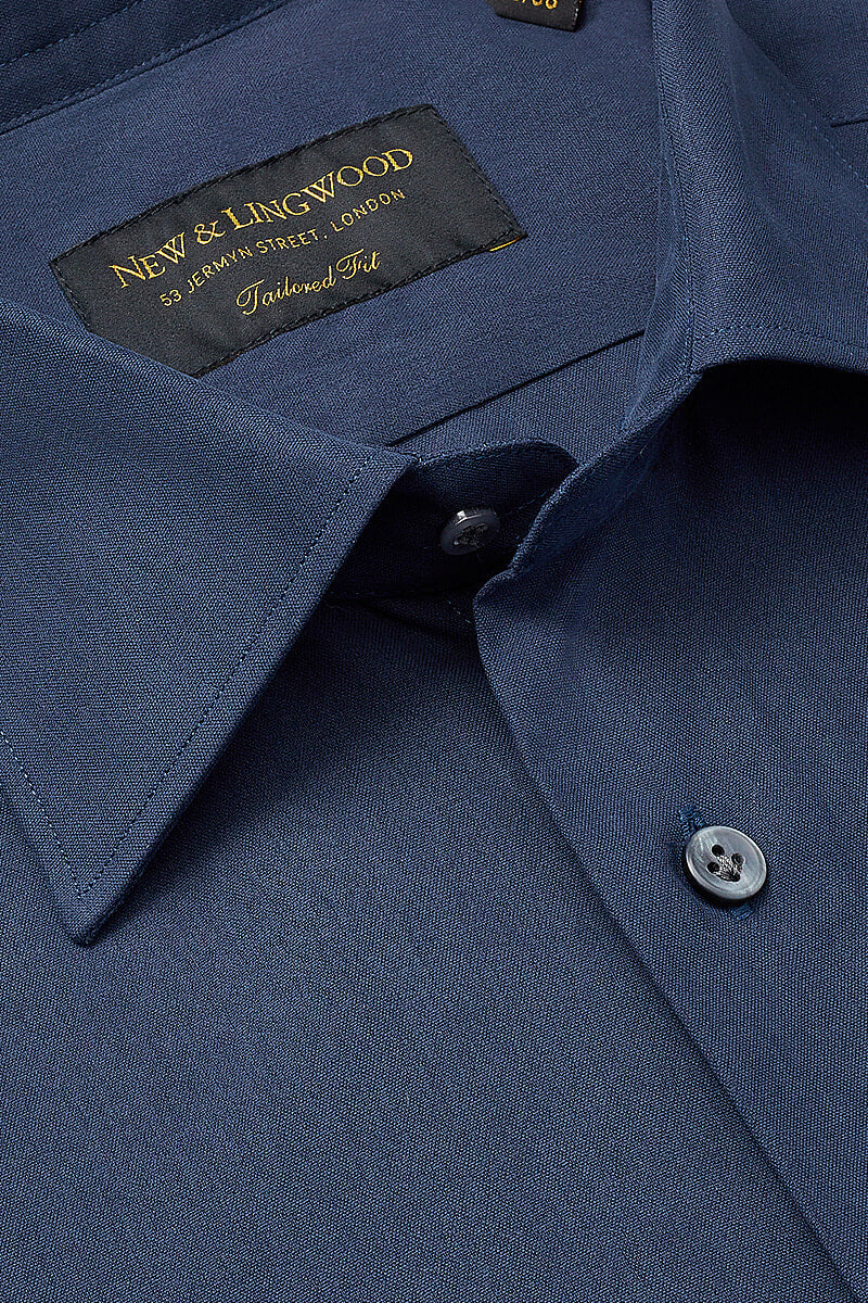 Navy Cutaway Collar Tailored Fit Sandwash Silk Shirt