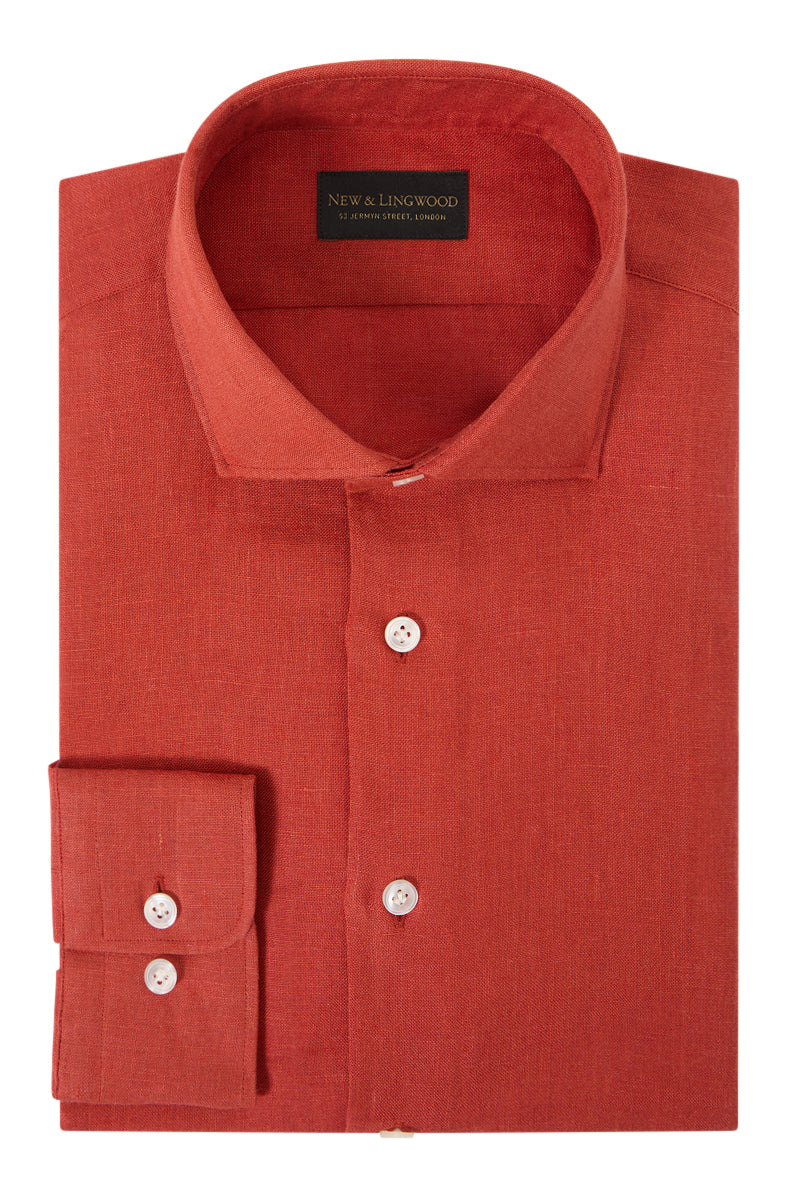 Rust Cutaway Collar Standard Fit Linen Shirt