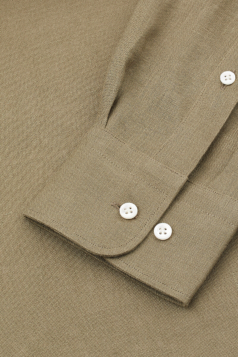 Olive Cutaway Collar Standard Fit Linen Shirt