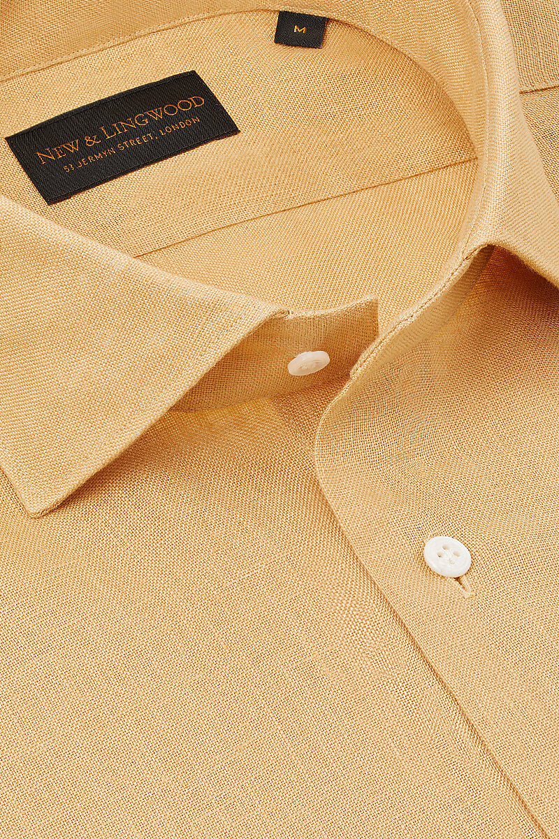 Mustard Cutaway Collar Standard Fit Linen Shirt