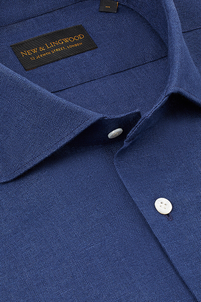 Blue Cutaway Collar Standard Fit Linen Shirt