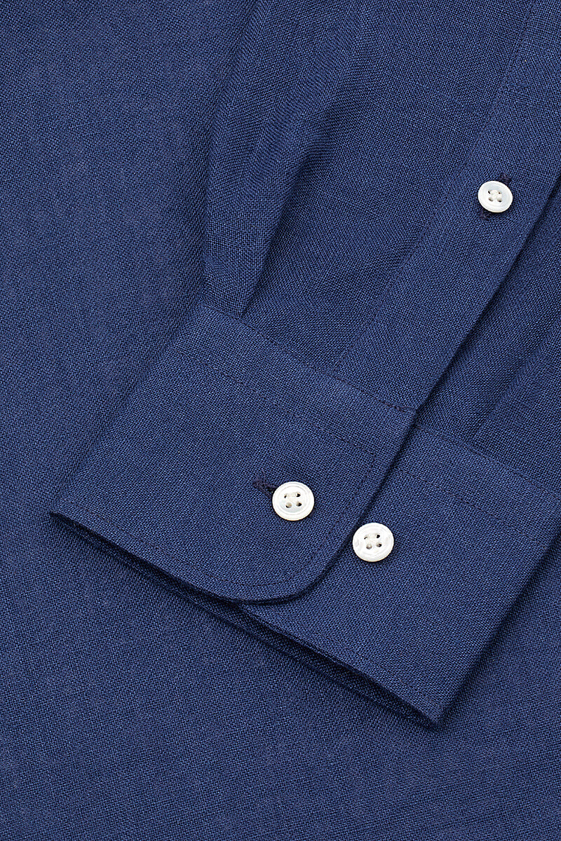 Blue Cutaway Collar Standard Fit Linen Shirt