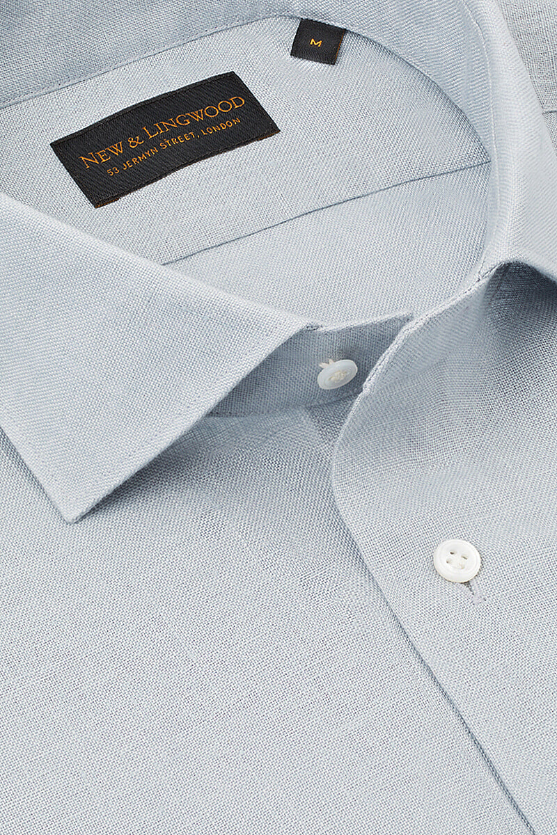 Light Blue Cutaway Collar Standard Fit Linen Shirt