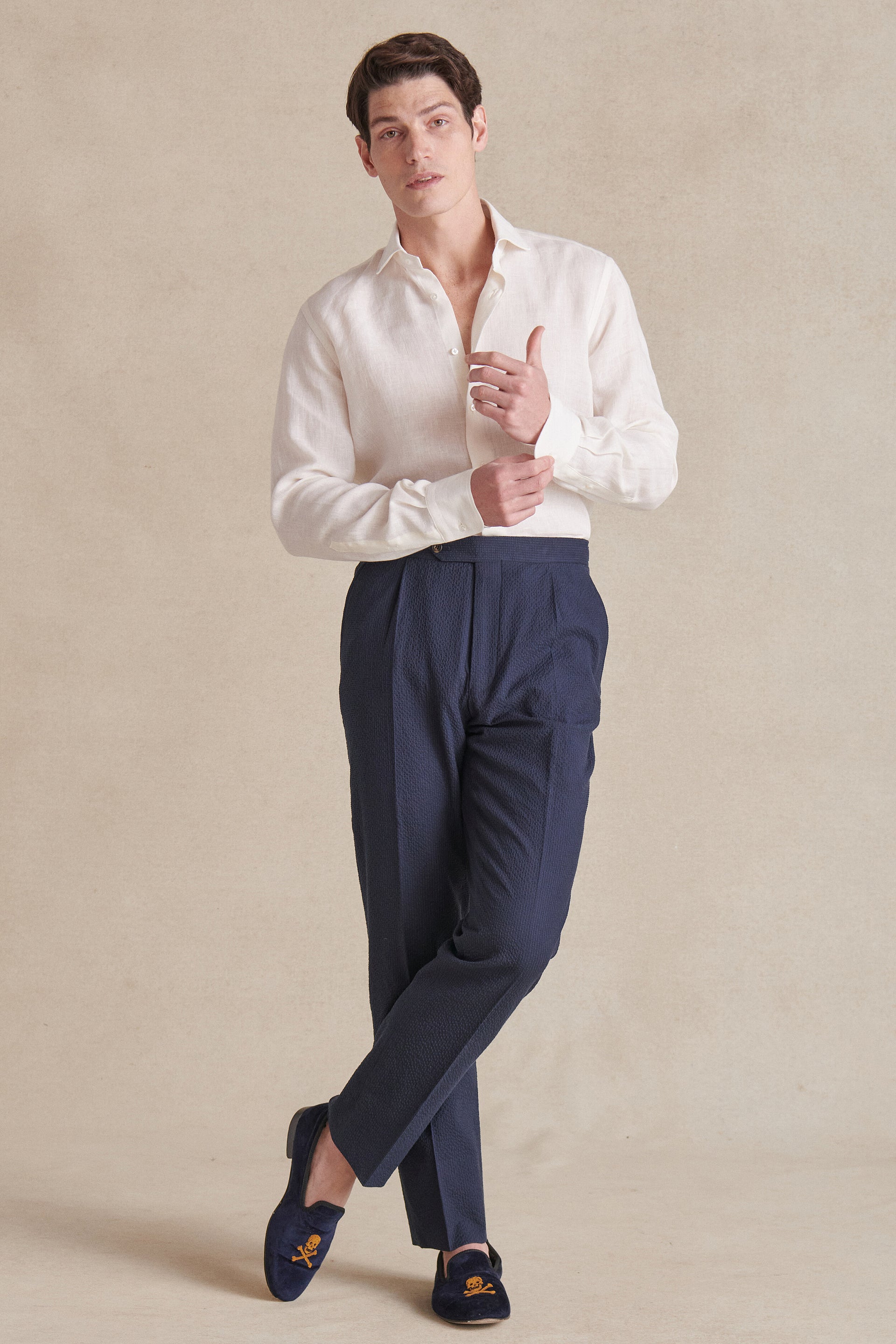 Ivory Cutaway Collar Standard Fit Linen Shirt