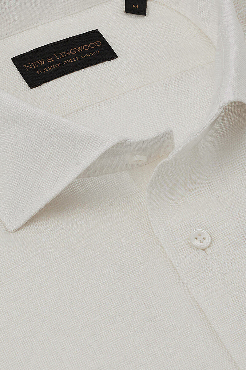 Ivory Cutaway Collar Standard Fit Linen Shirt