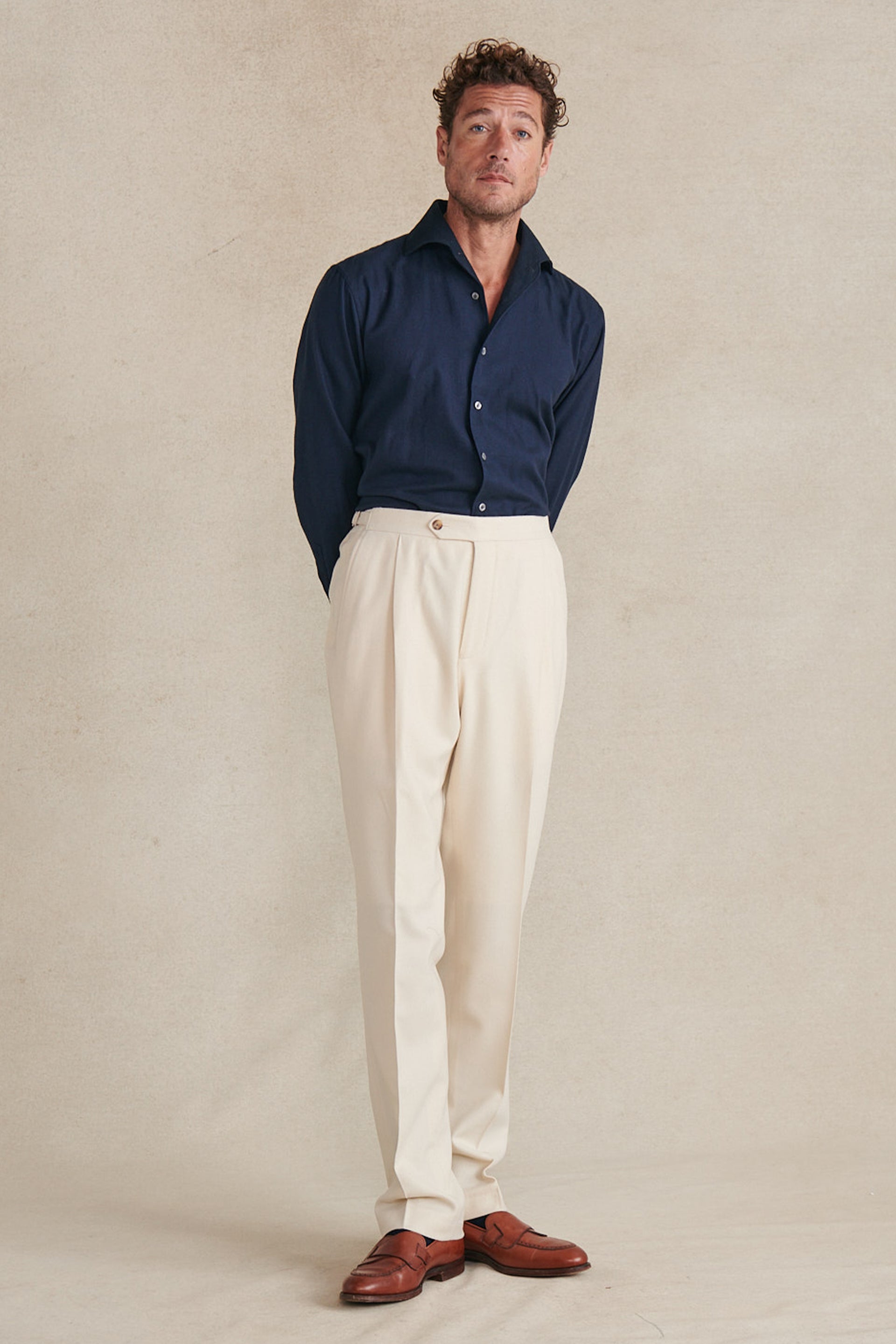 Navy Herringbone One Piece Collar Standard Fit Flannel Shirt