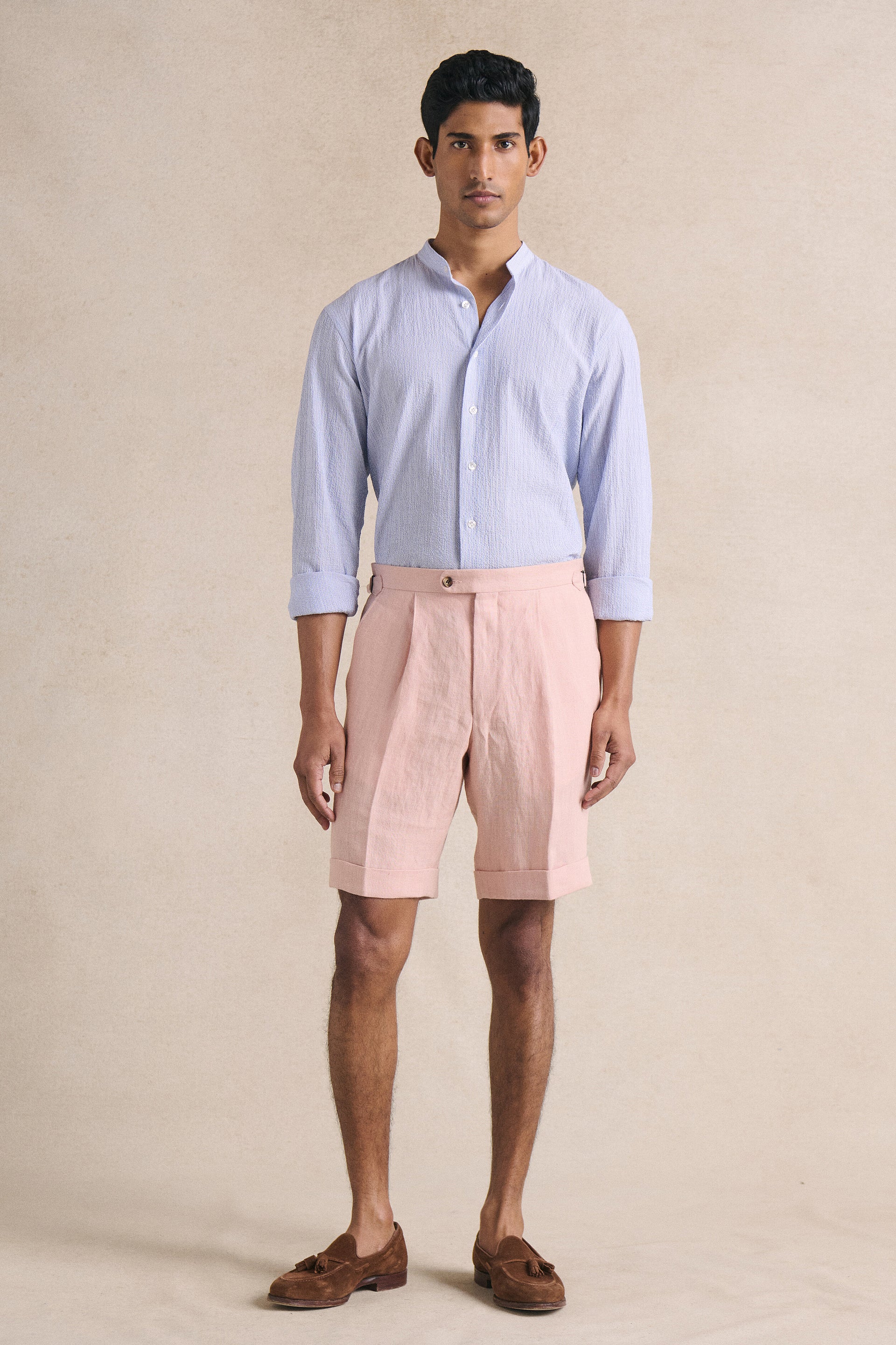 Blue & White Seersucker Neckband Shirt