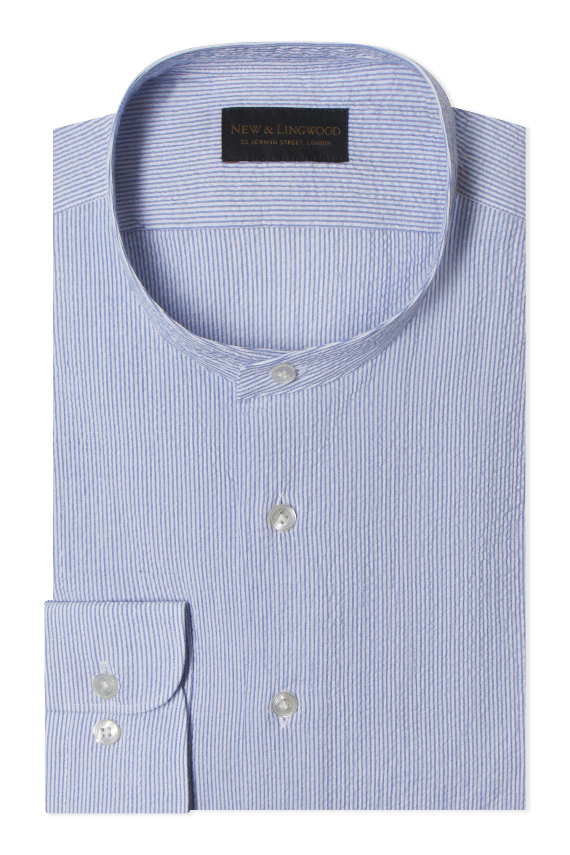 Blue & White Seersucker Neckband Shirt