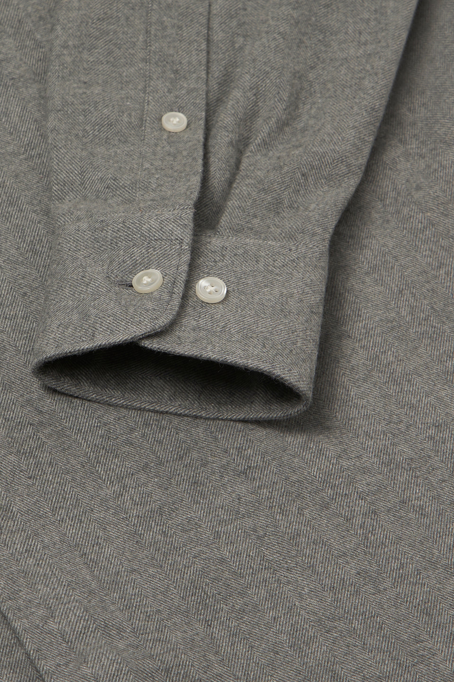 Grey Cutaway Collar Standard Fit Herringbone Flannel Shirt
