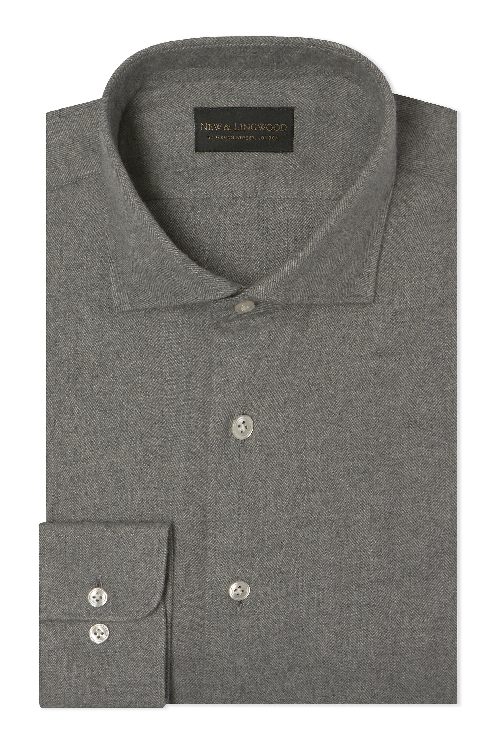 Grey Cutaway Collar Standard Fit Herringbone Flannel Shirt