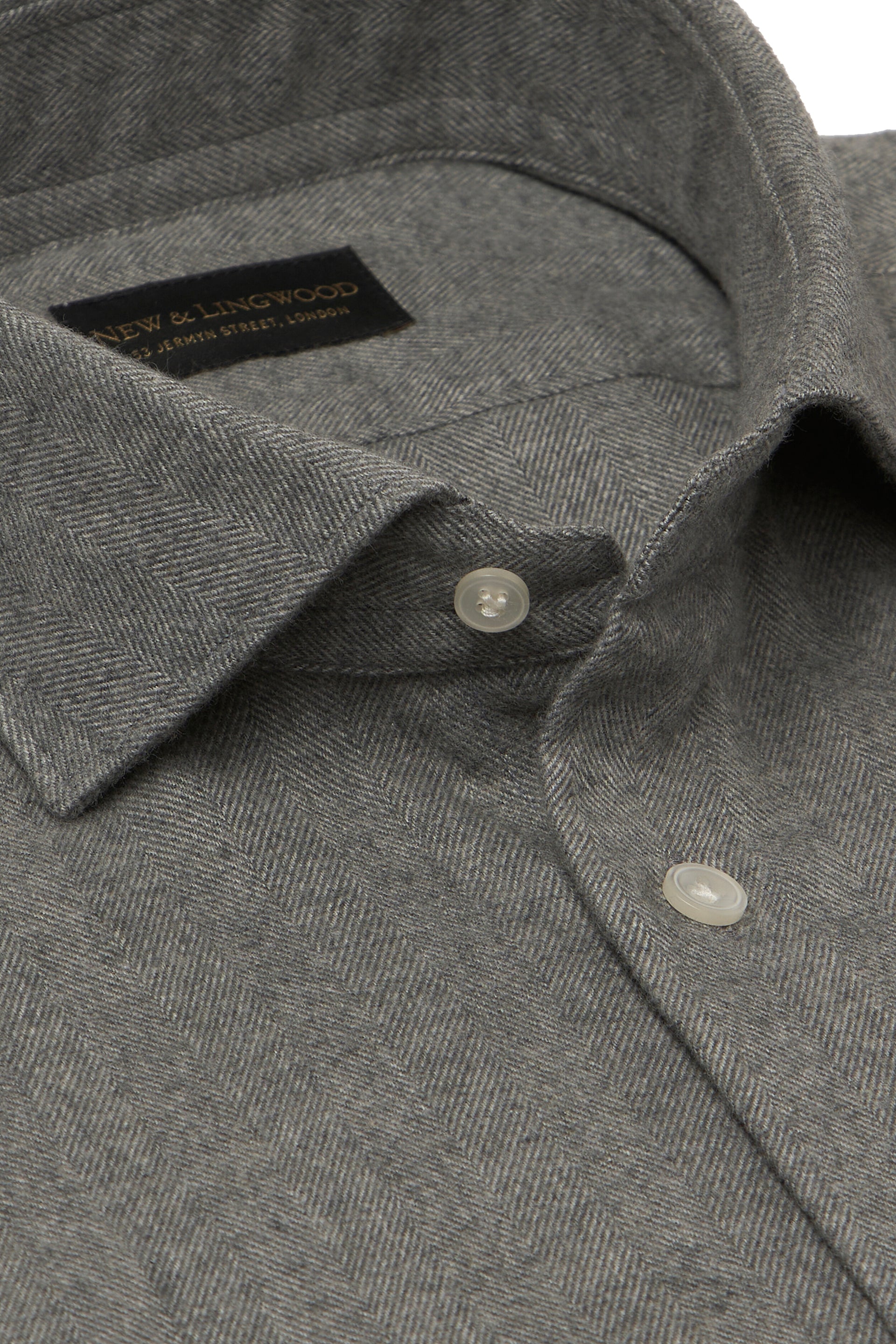 Grey Cutaway Collar Standard Fit Herringbone Flannel Shirt