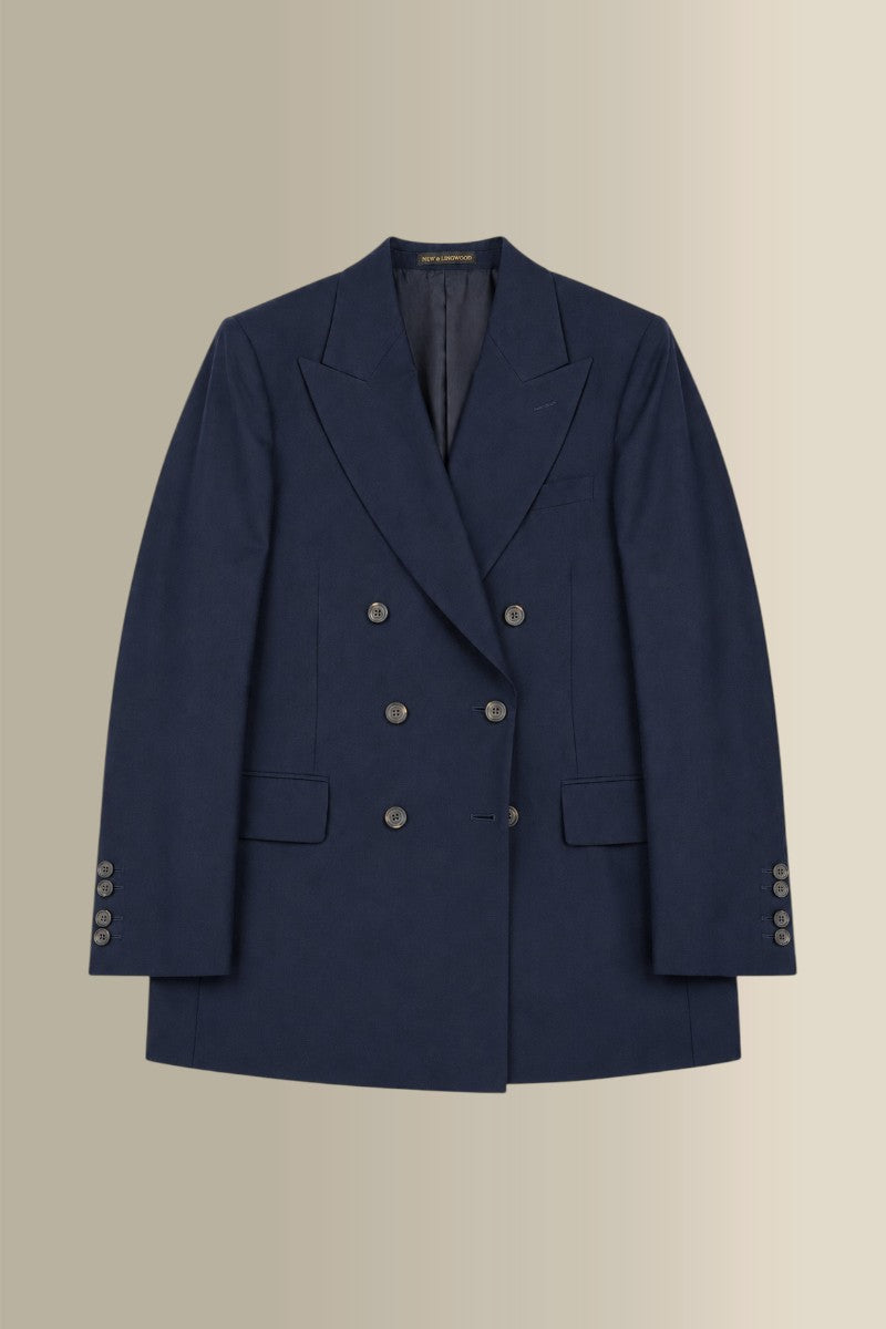 Navy Peak Lapel Double Breasted House Cut Wool & Cashmere Jacket