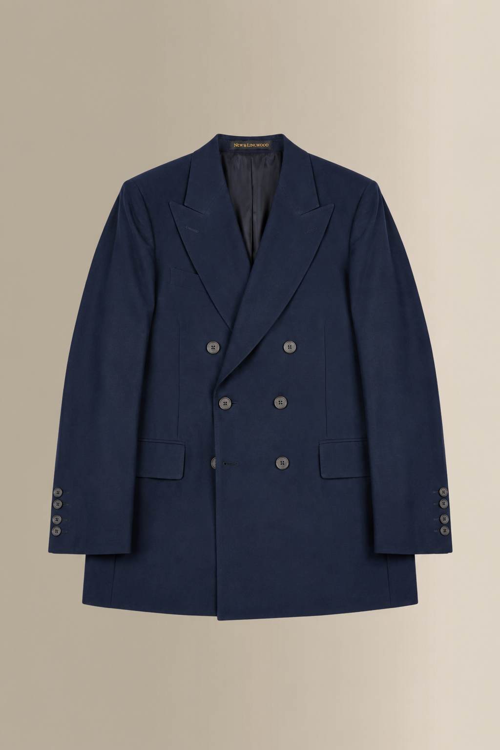 Navy Peak Lapel Double Breasted House Cut Wool & Cashmere Jacket