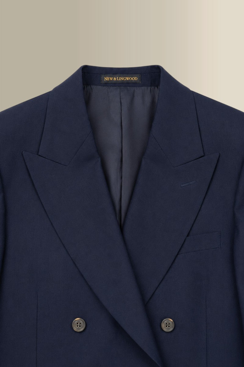 Navy Peak Lapel Double Breasted House Cut Wool & Cashmere Jacket
