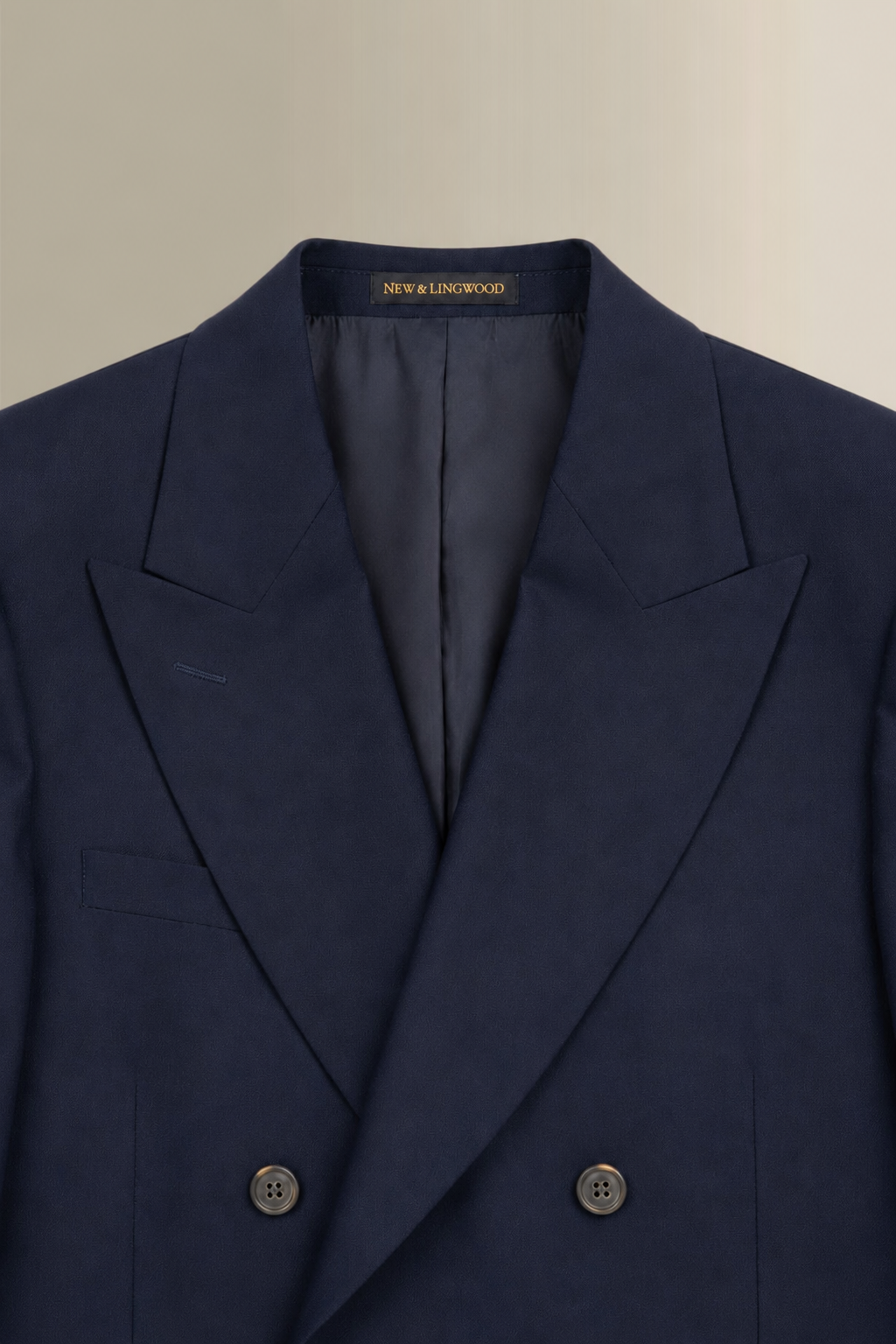 Navy Peak Lapel Double Breasted House Cut Wool & Cashmere Jacket