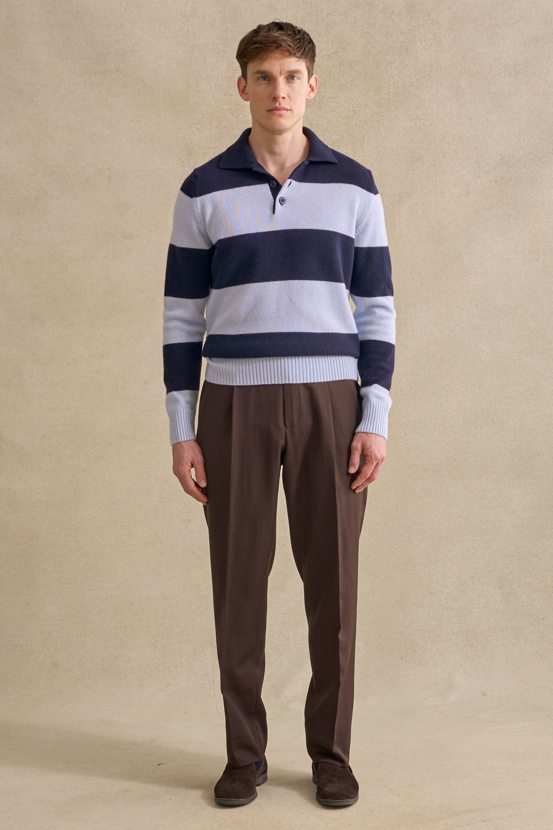 Navy & Blue Stripe Lambswool Knitted Polo