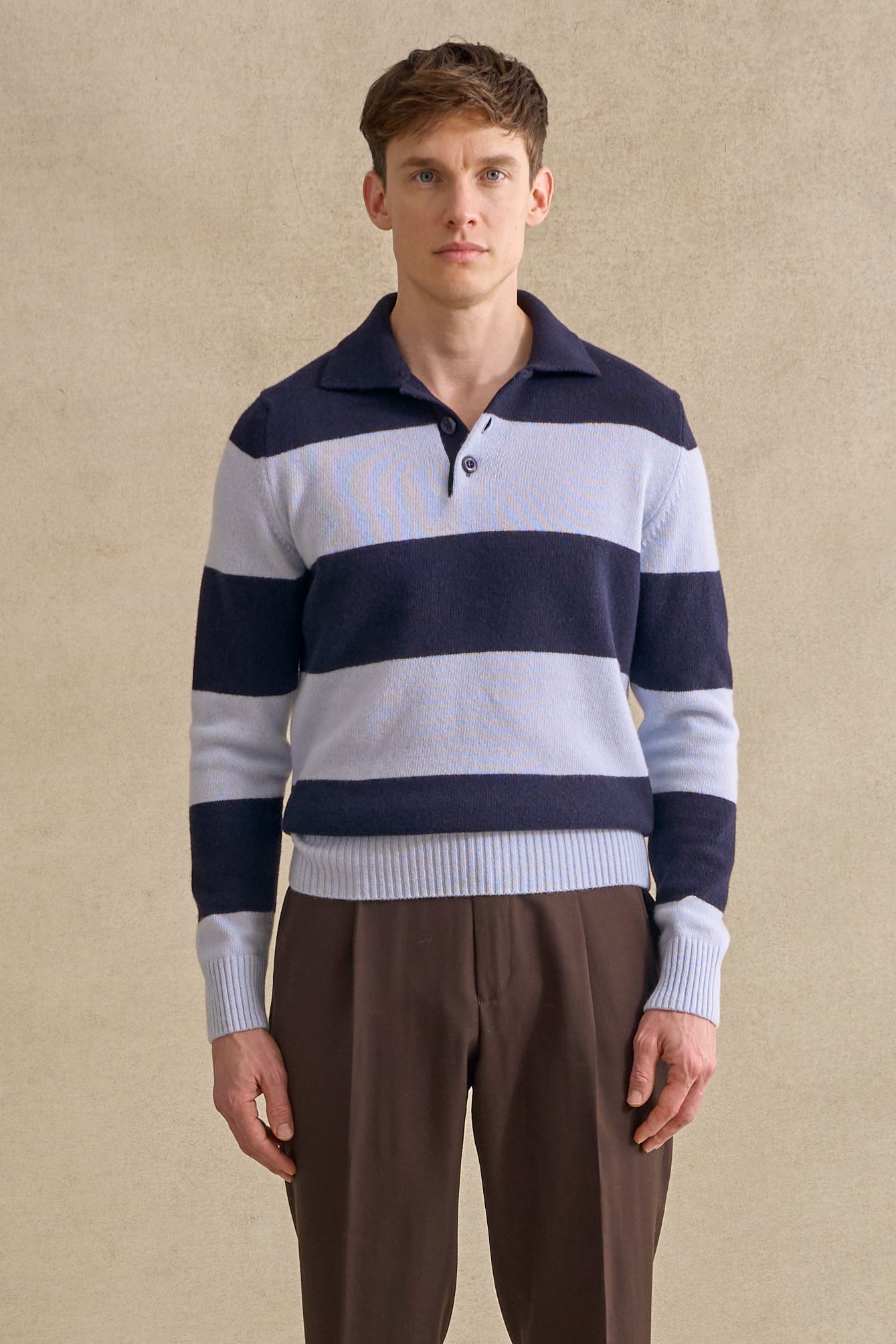Navy & Blue Stripe Lambswool Knitted Polo