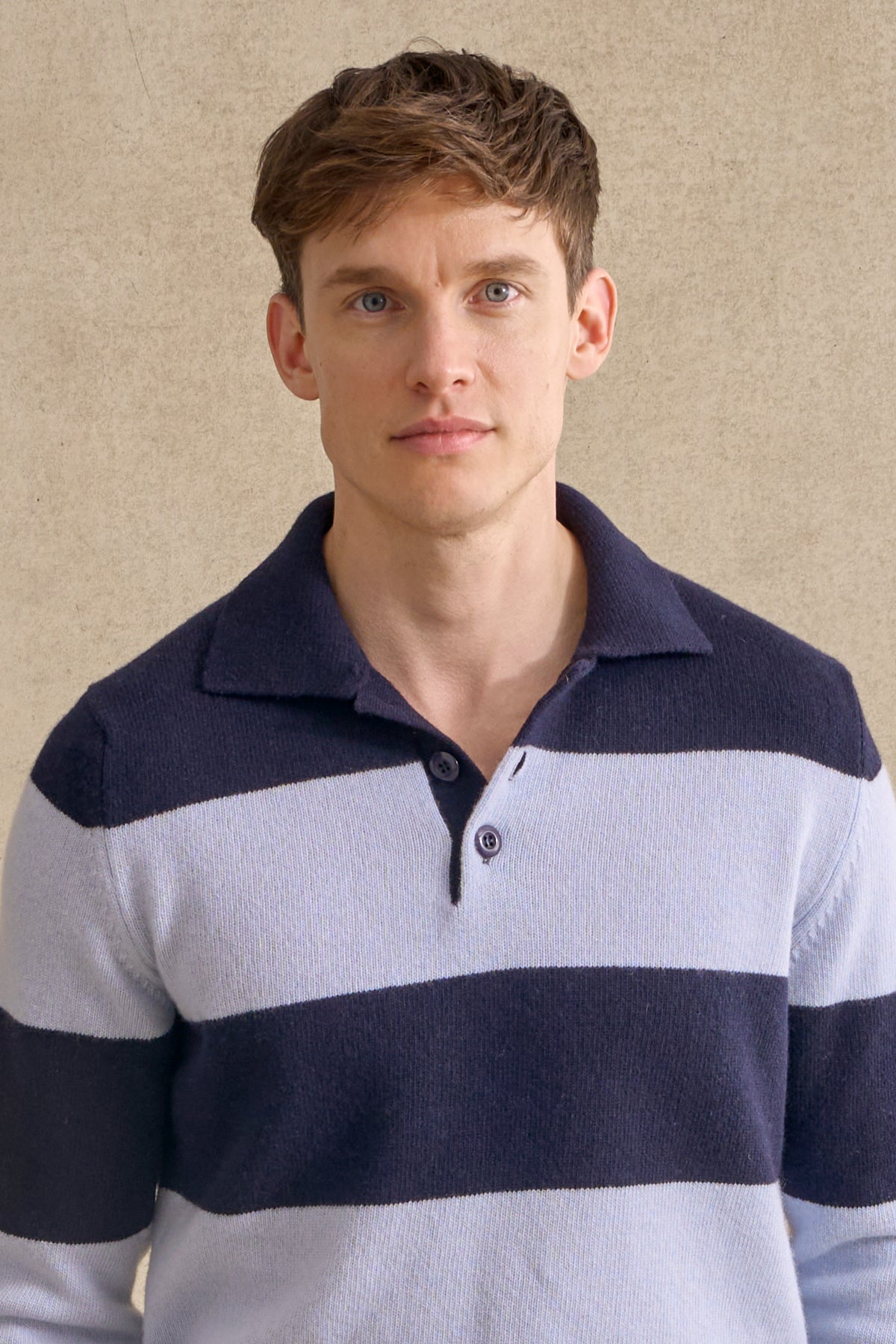 Navy & Blue Stripe Lambswool Knitted Polo
