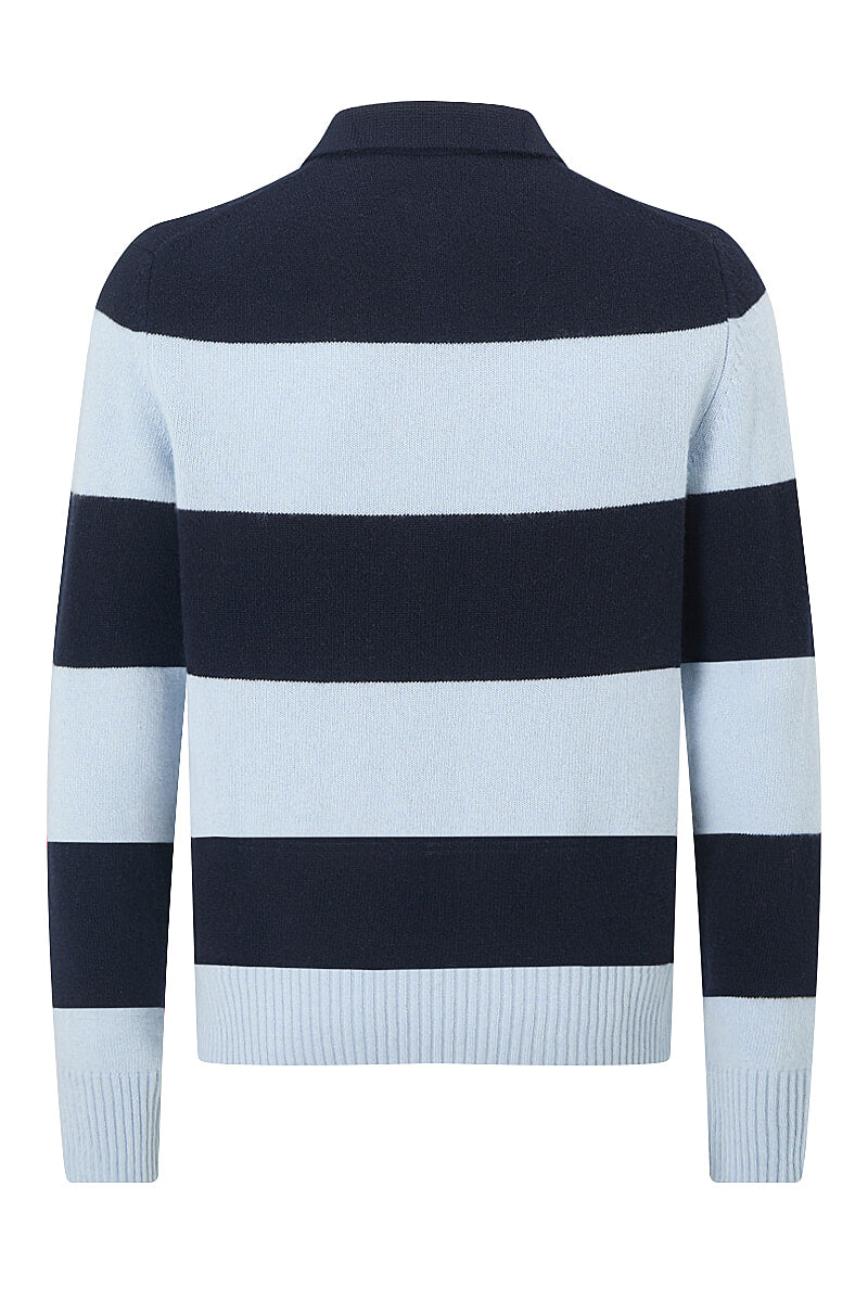 Navy & Blue Stripe Lambswool Knitted Polo