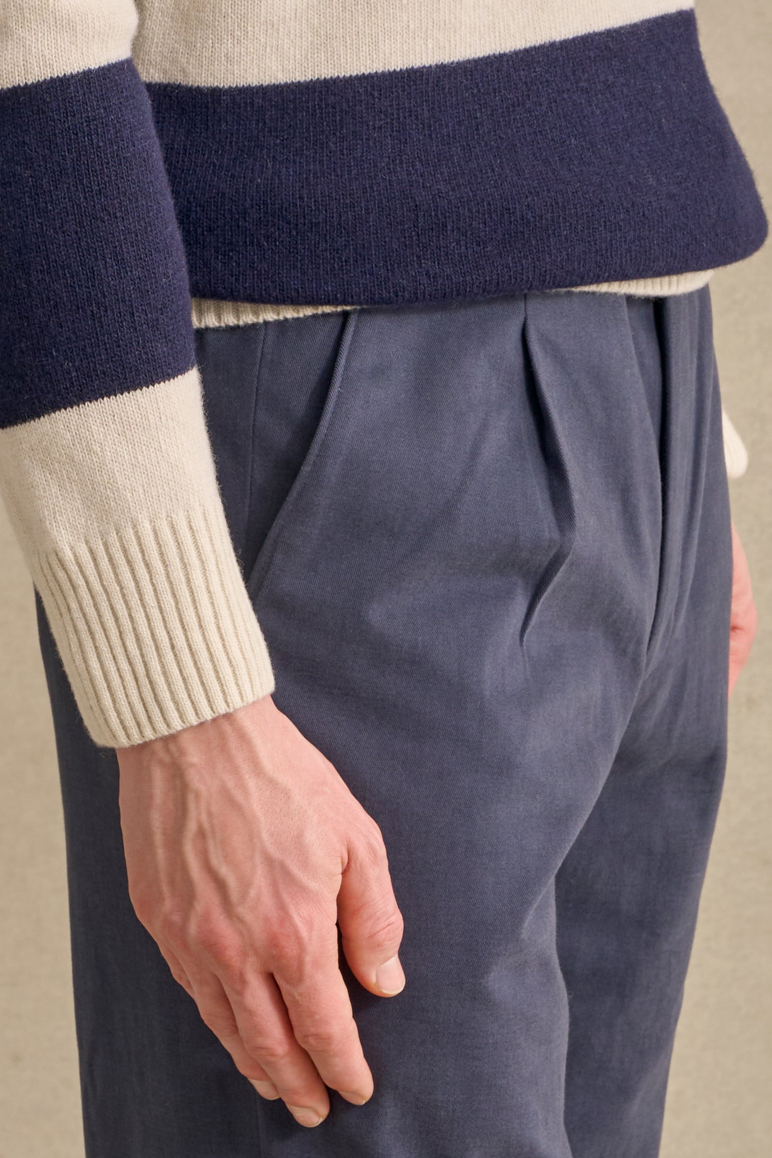 Navy & Cream Stripe Lambswool Knitted Polo