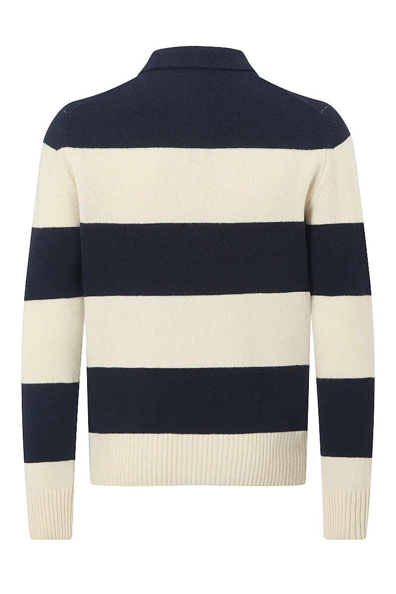 Navy & Cream Stripe Lambswool Knitted Polo
