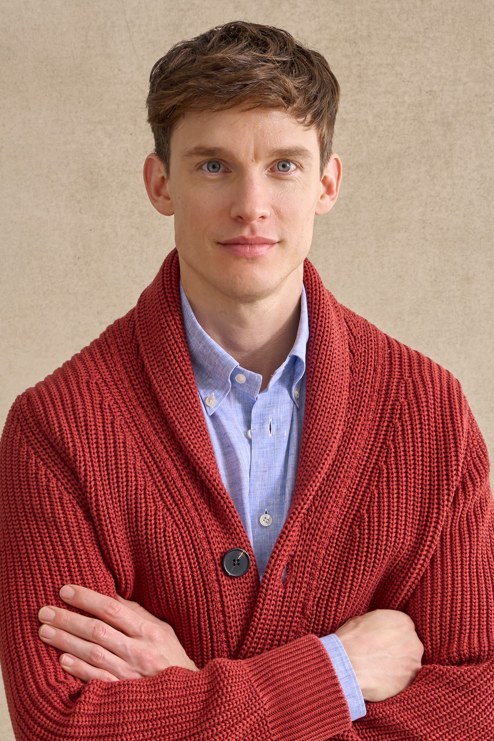 Rust Cotton Shawl Collar Cardigan