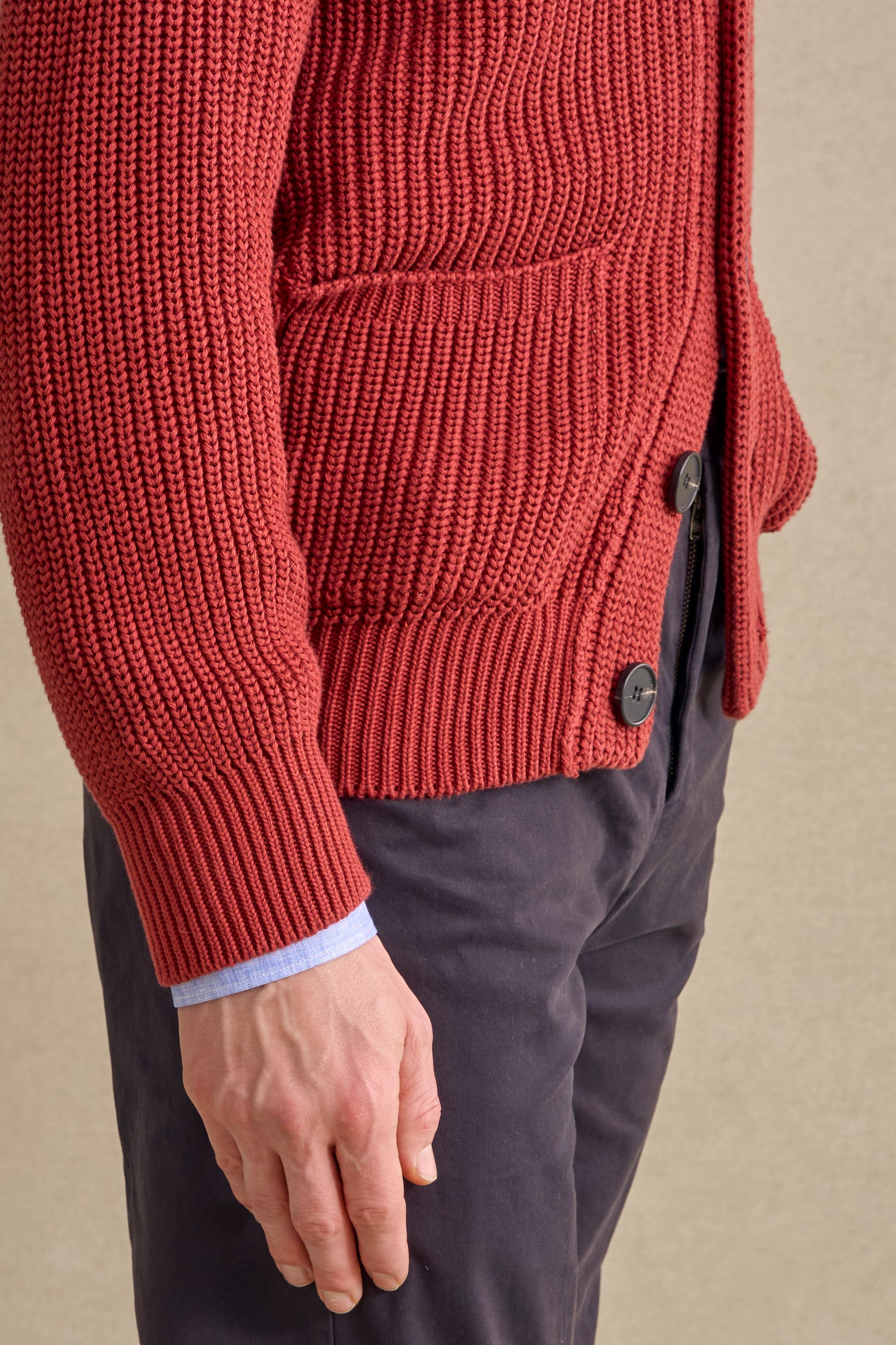 Rust Cotton Shawl Collar Cardigan