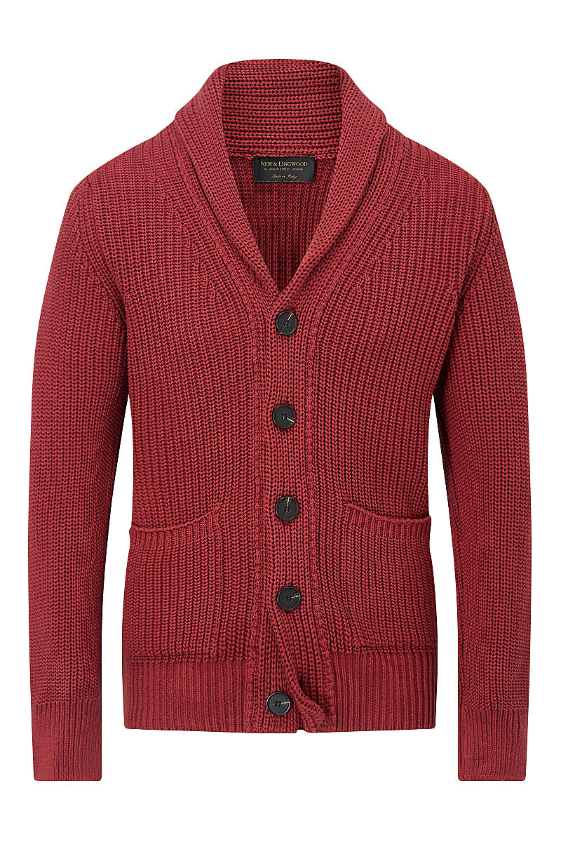 Rust Cotton Shawl Collar Cardigan