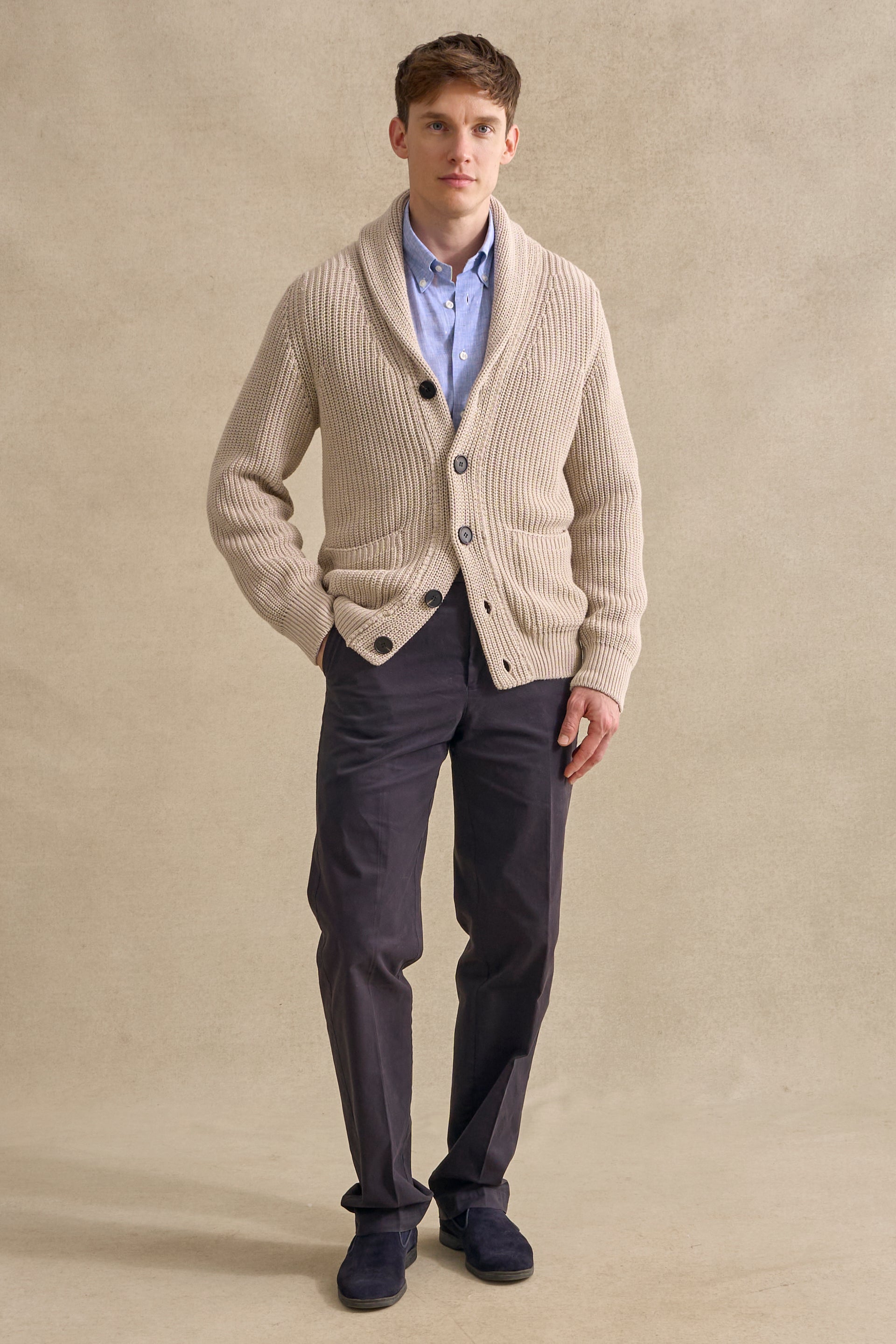 Cream Cotton Shawl Collar Cardigan