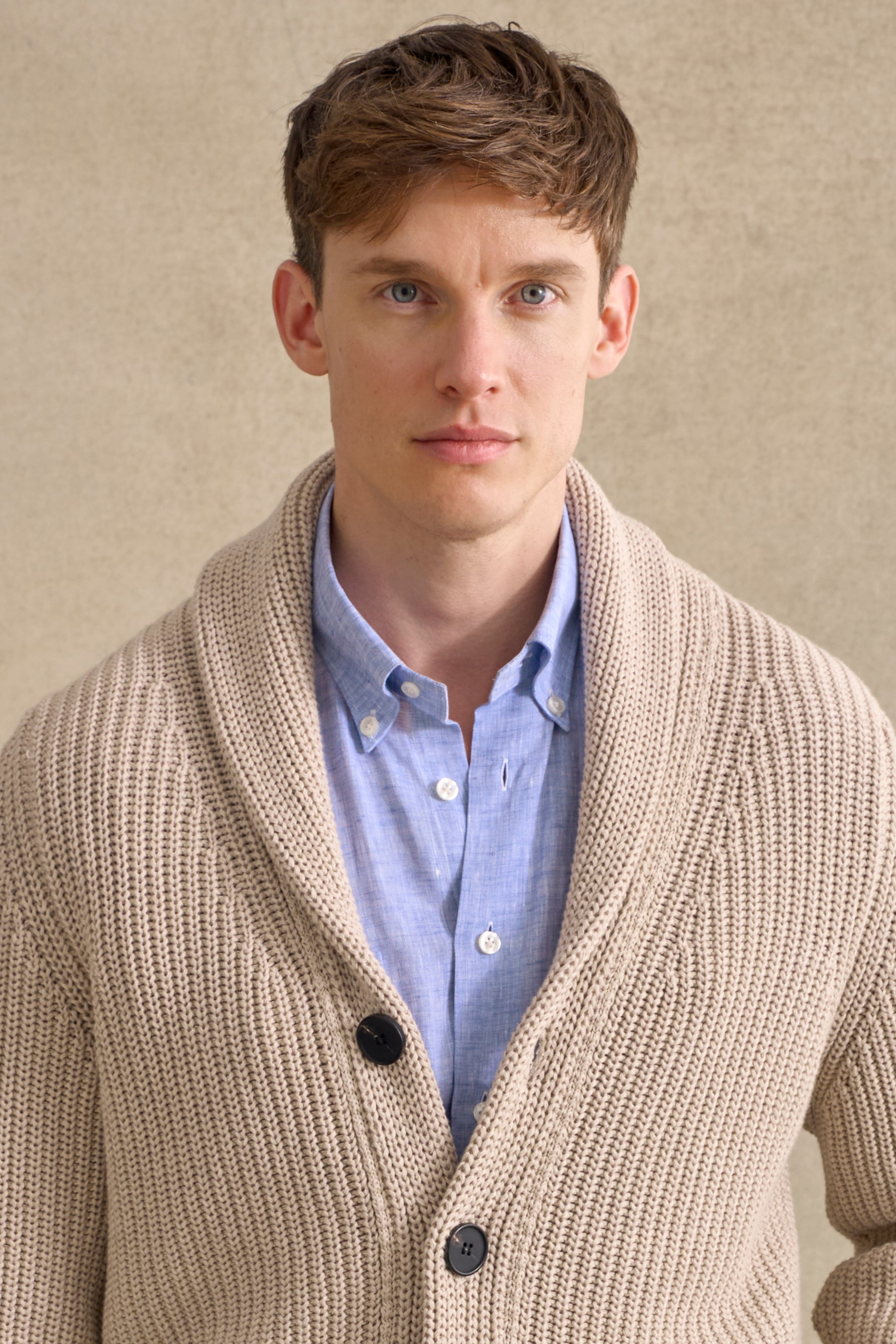 Cream Cotton Shawl Collar Cardigan