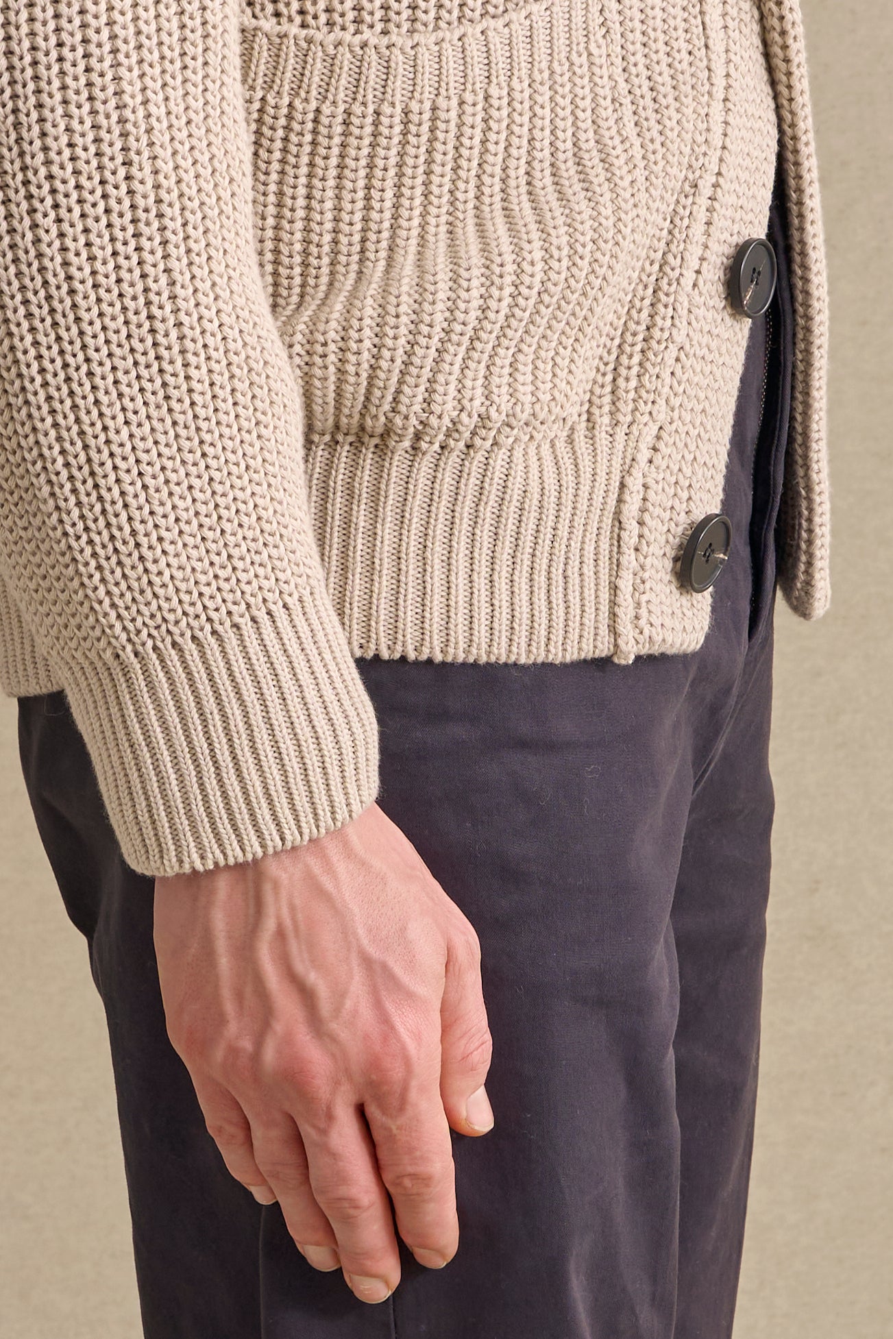 Cream Cotton Shawl Collar Cardigan