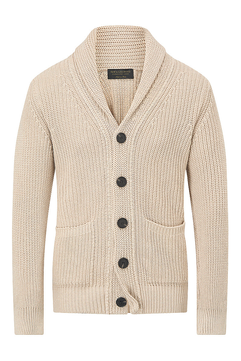 Cream Cotton Shawl Collar Cardigan