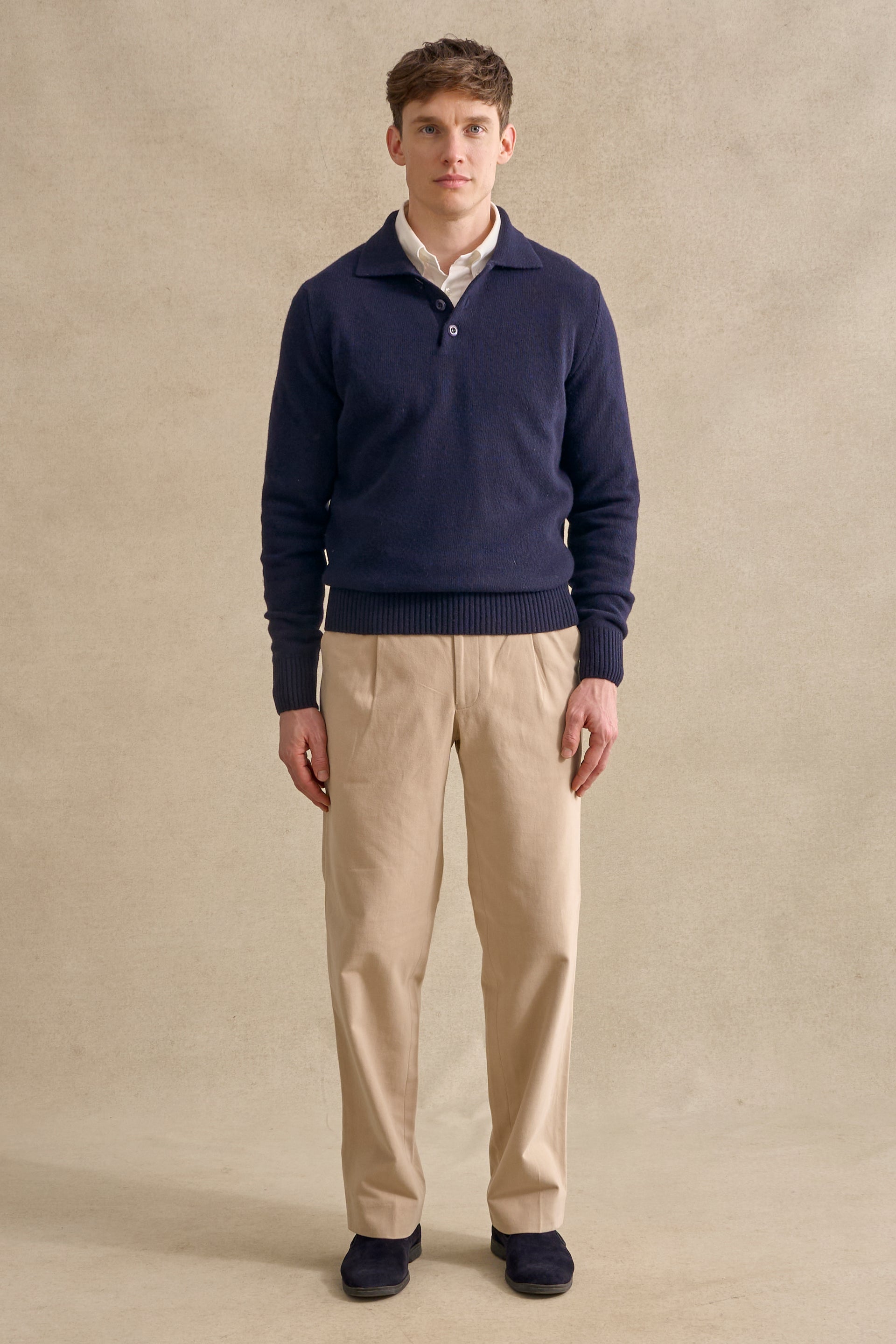 Navy Lambswool Knitted Polo