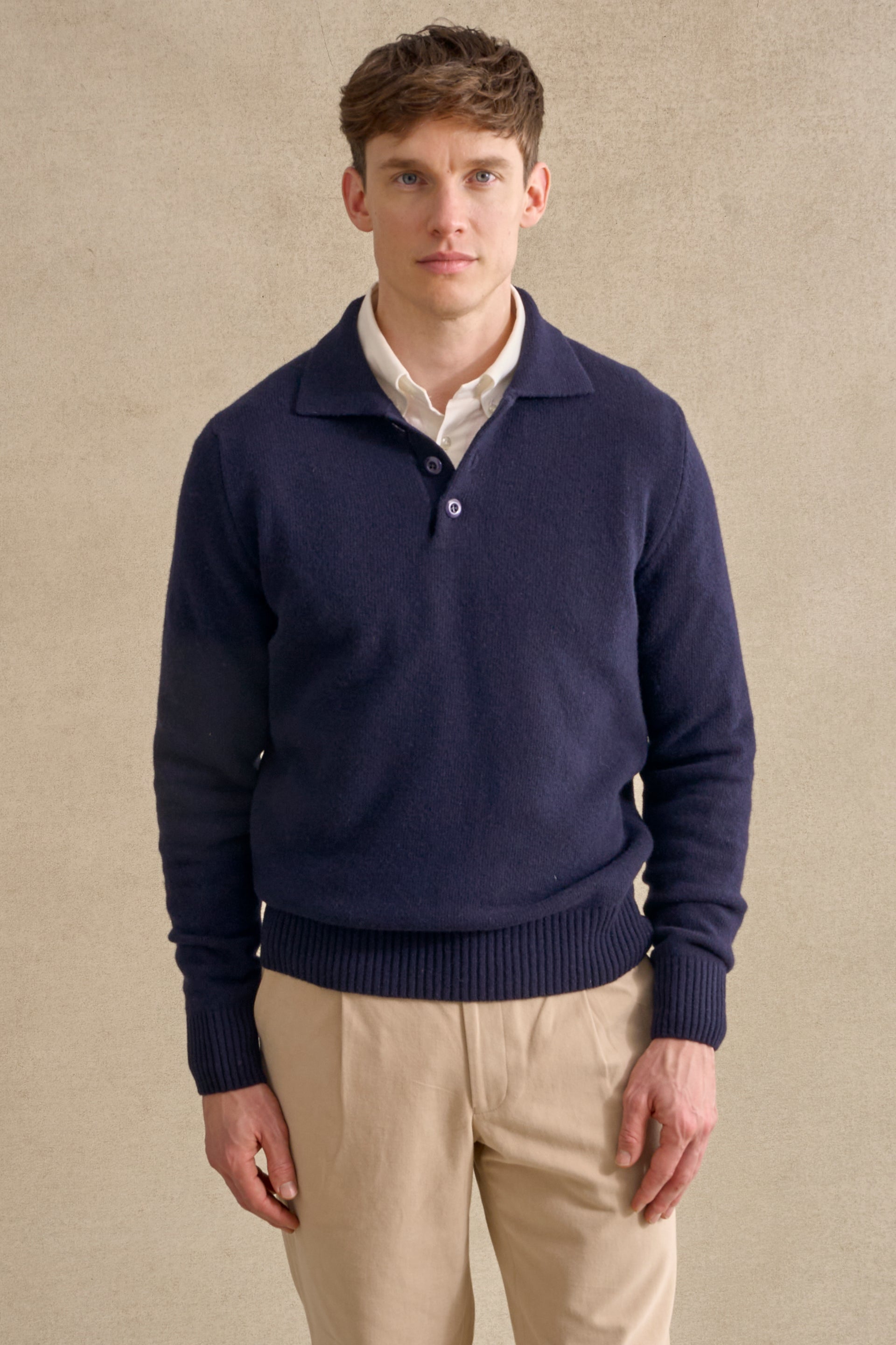 Navy Lambswool Knitted Polo