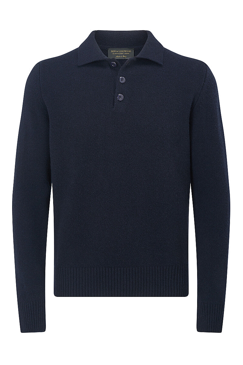 Navy Lambswool Knitted Polo