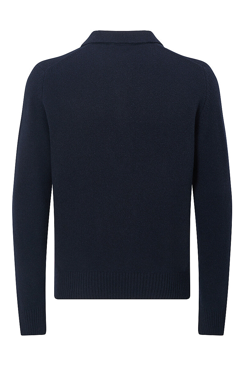 Navy Lambswool Knitted Polo