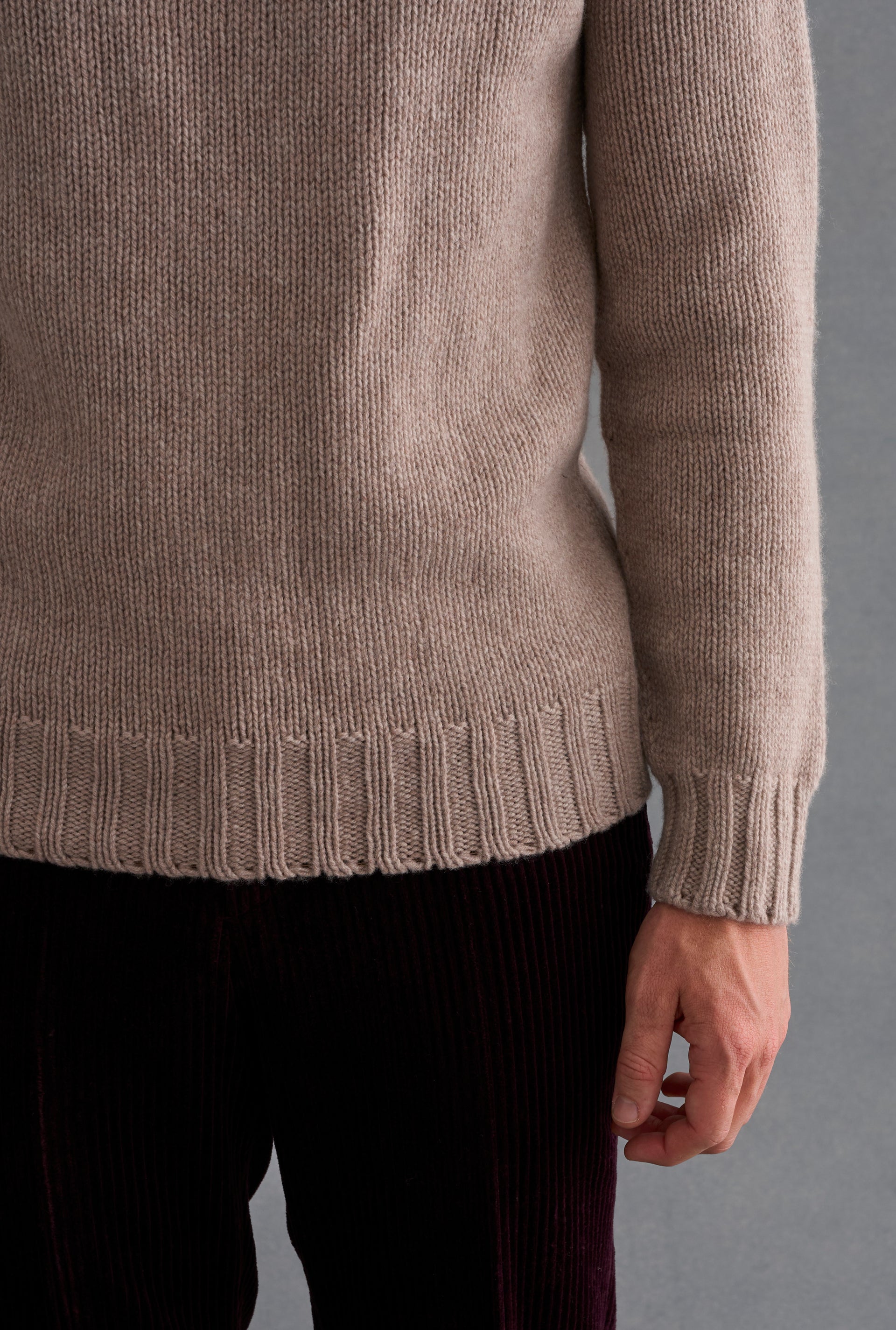 Sand Lambswool Roll Neck Jumper