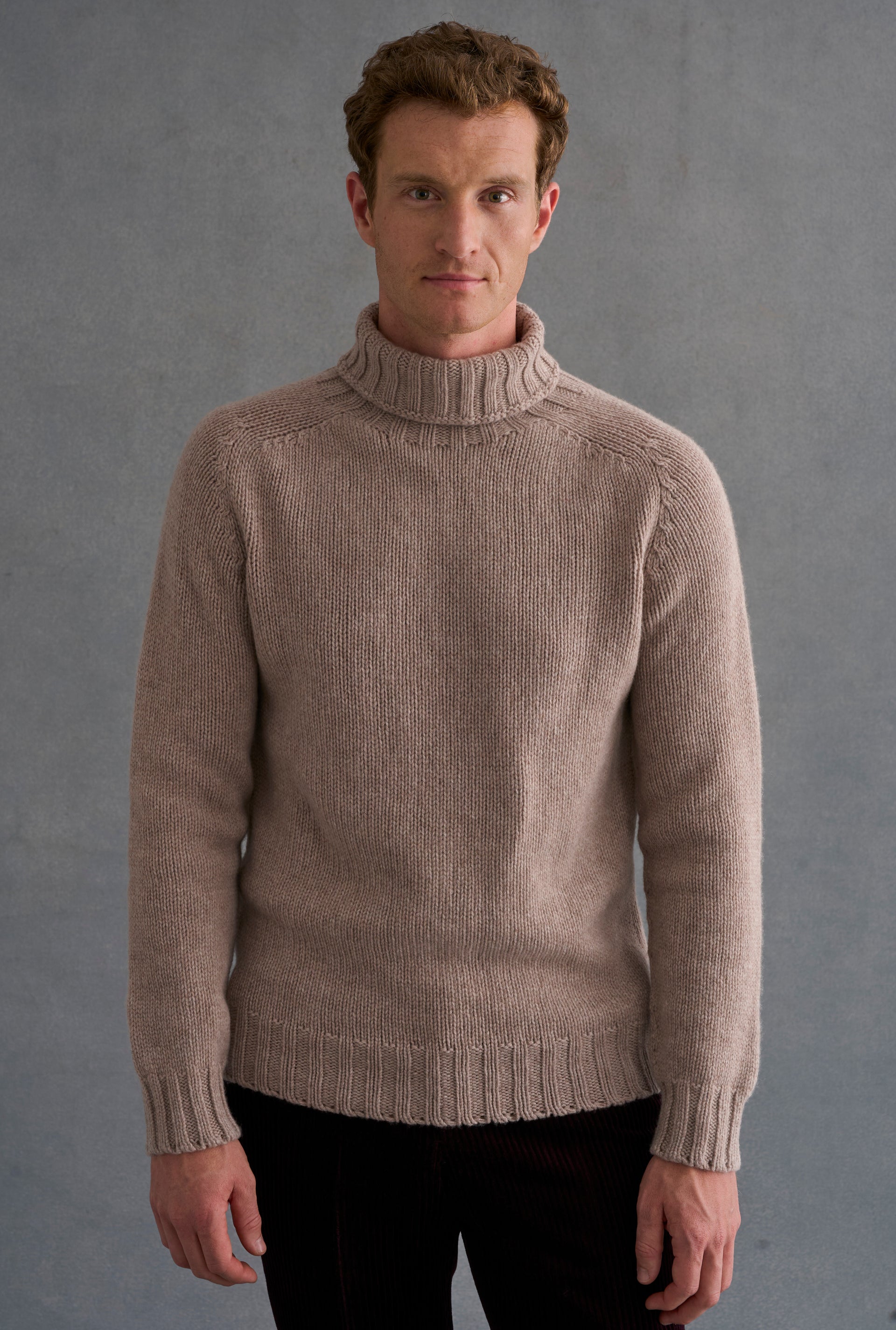 Sand Lambswool Roll Neck Jumper
