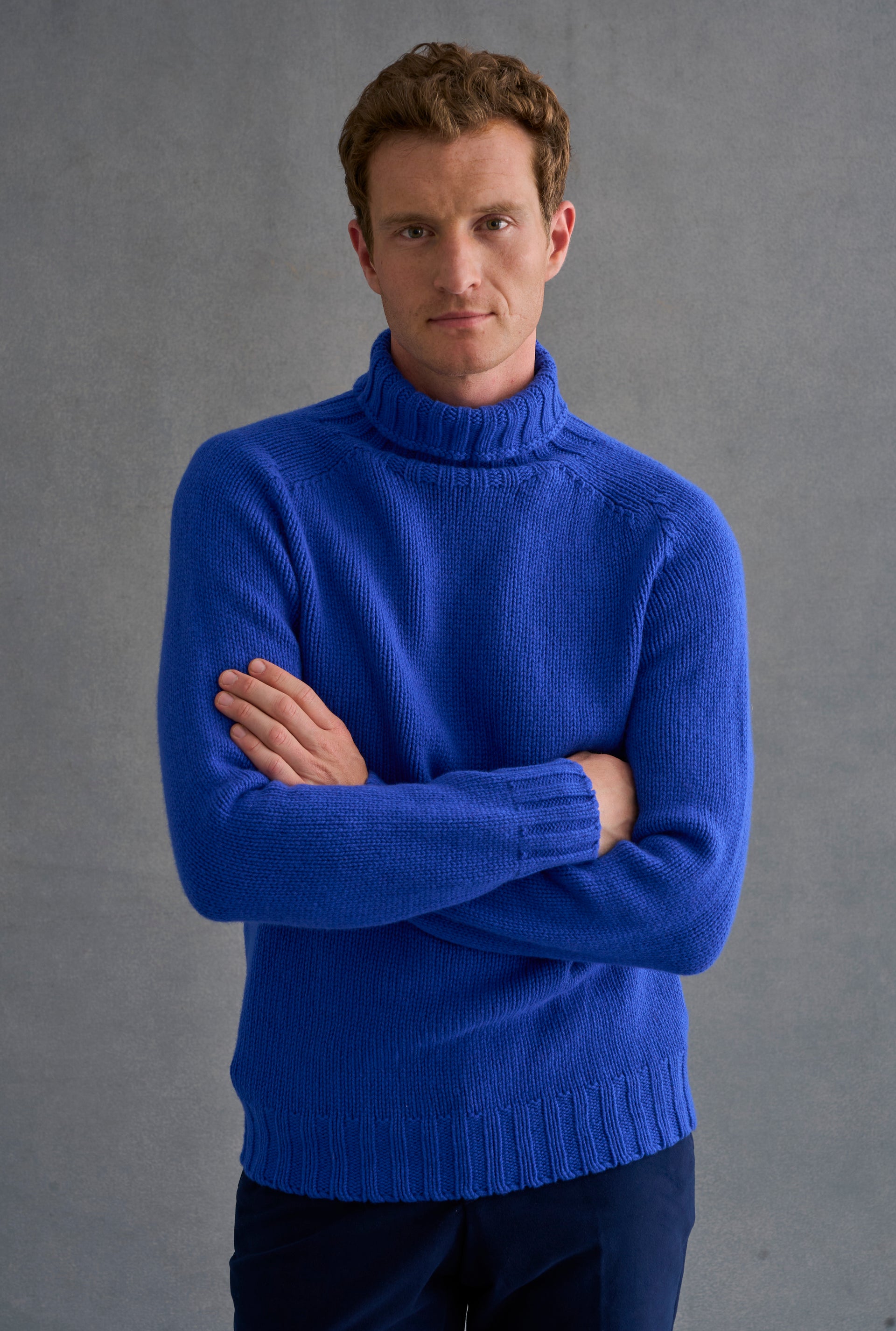 Cobalt Lambswool Roll Neck Jumper