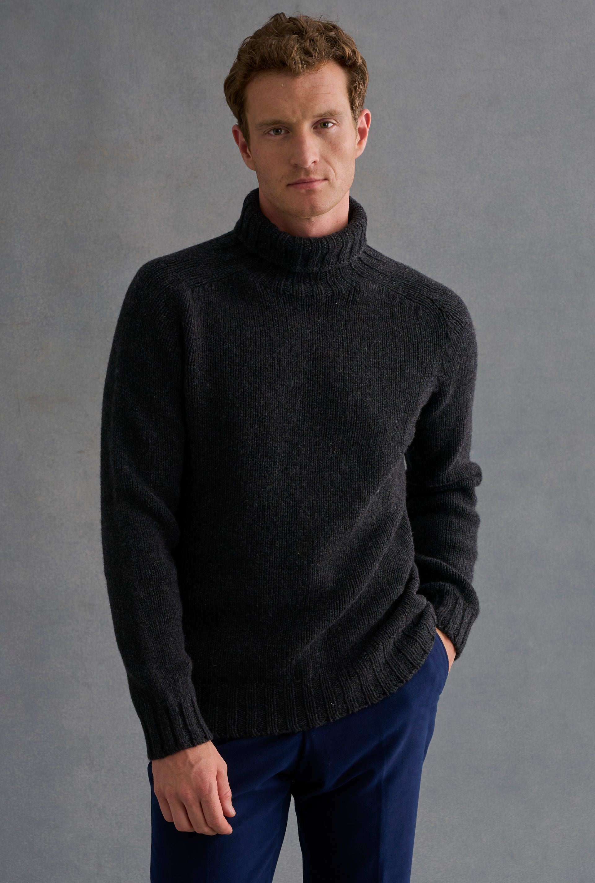 Charcoal Lambswool Roll Neck Jumper