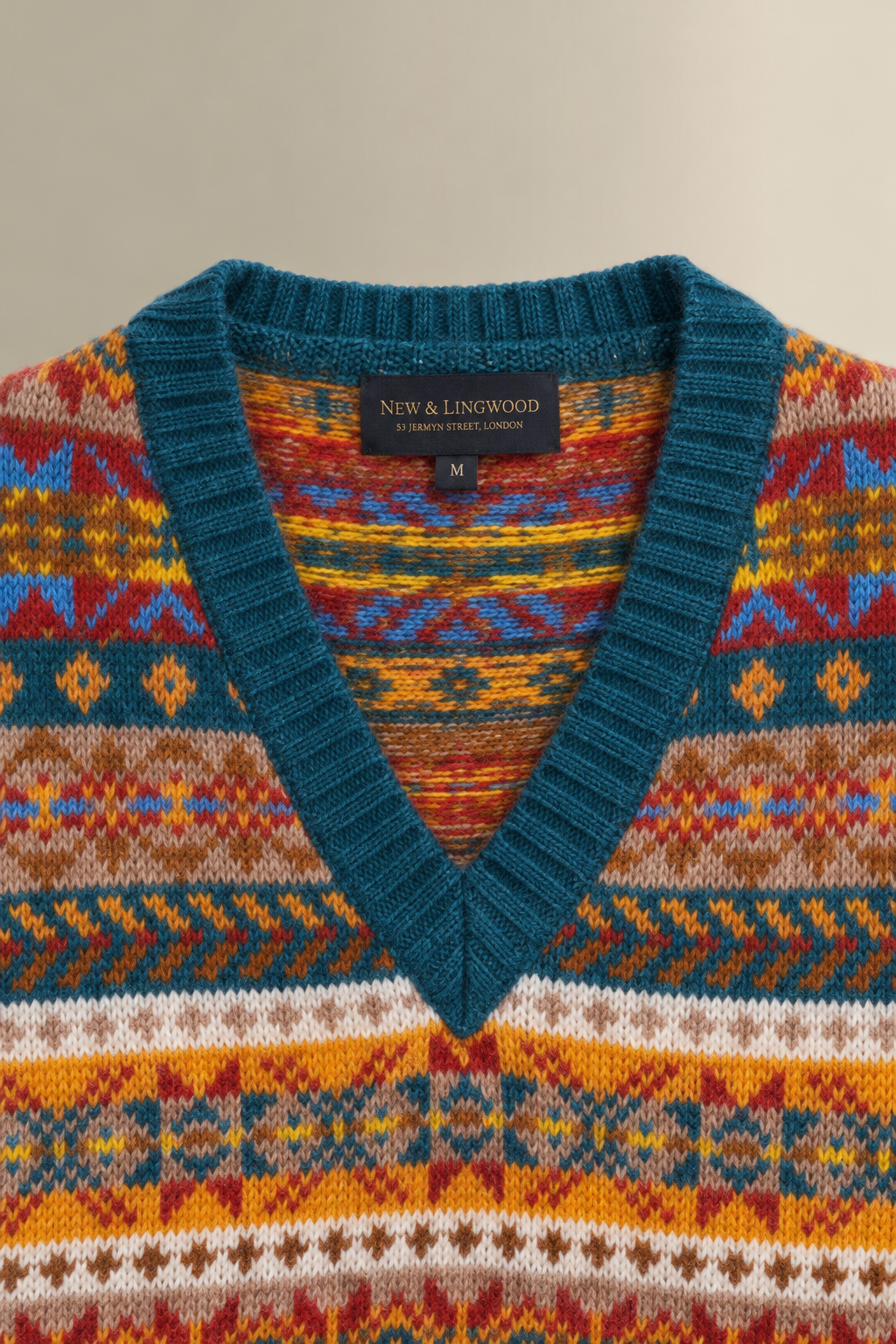 Blue & Yellow Fair Isle V Neck Slipover