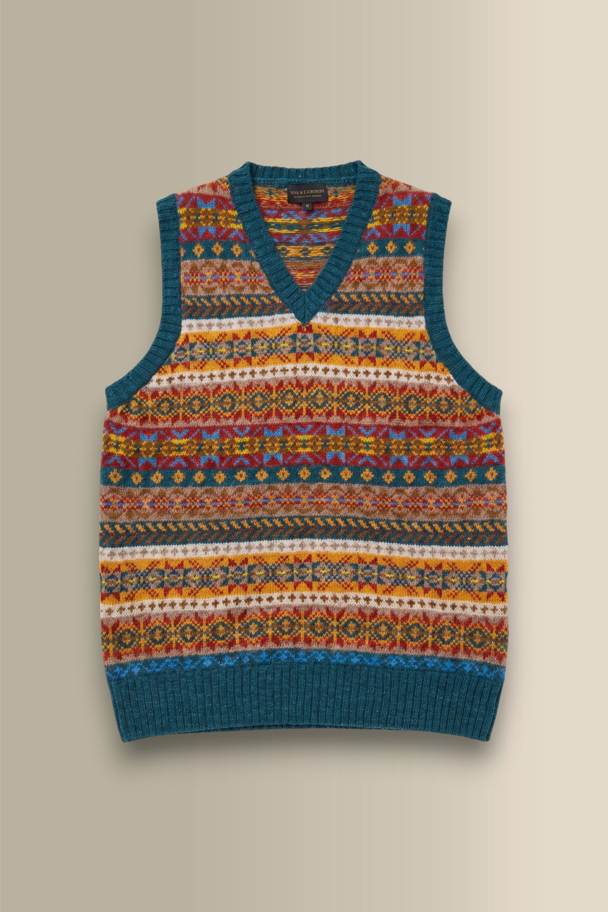 Blue & Yellow Fair Isle V Neck Slipover