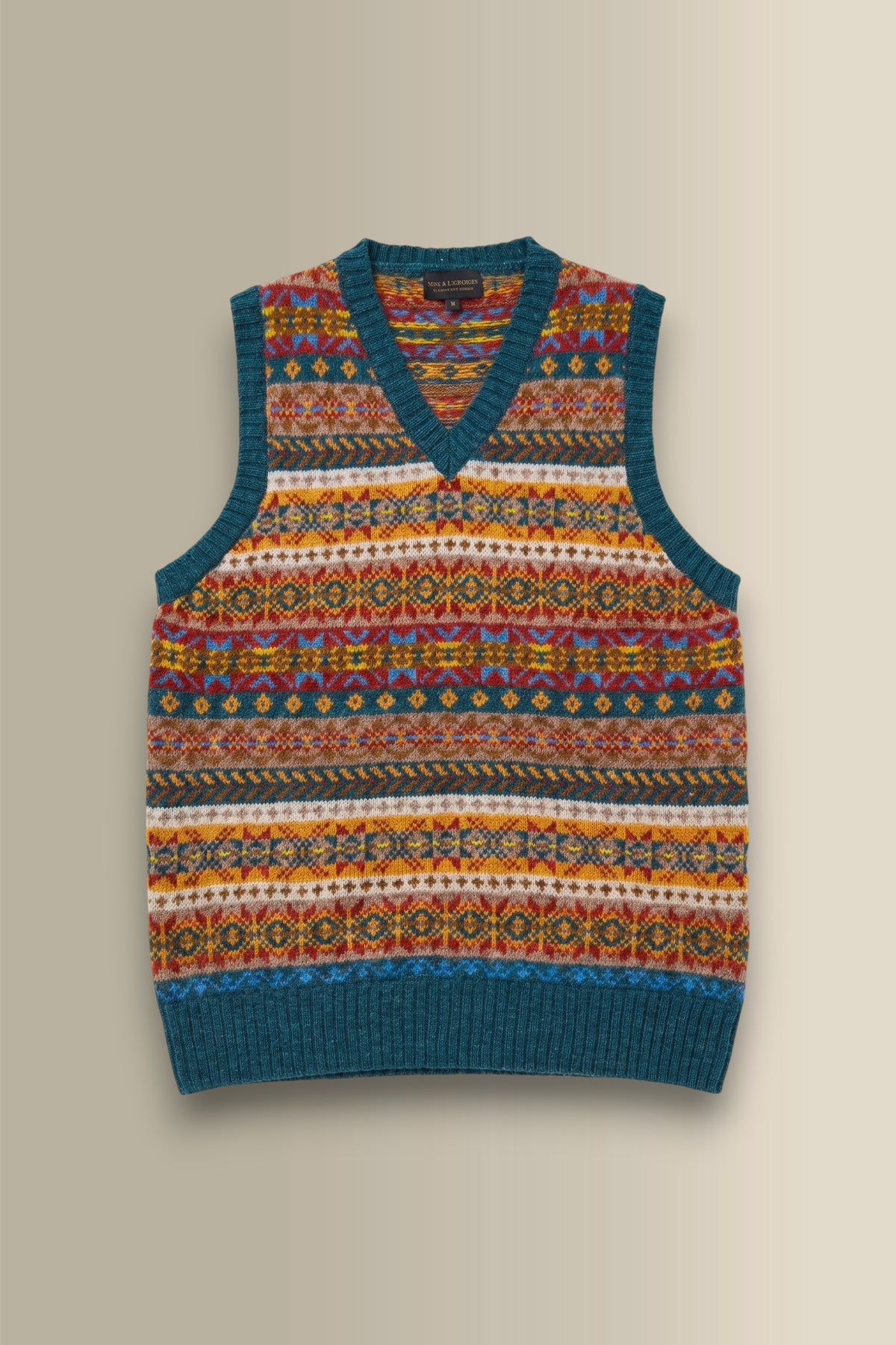 Blue & Yellow Fair Isle V Neck Slipover