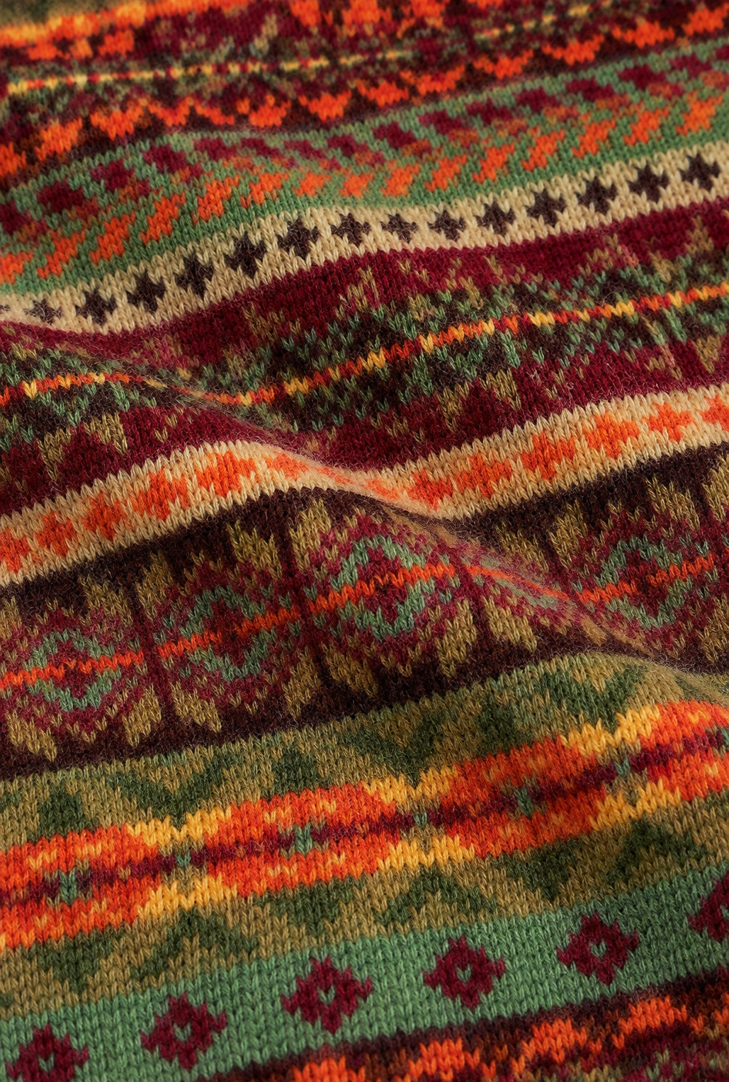 Green & Orange Fair Isle V Neck Slipover